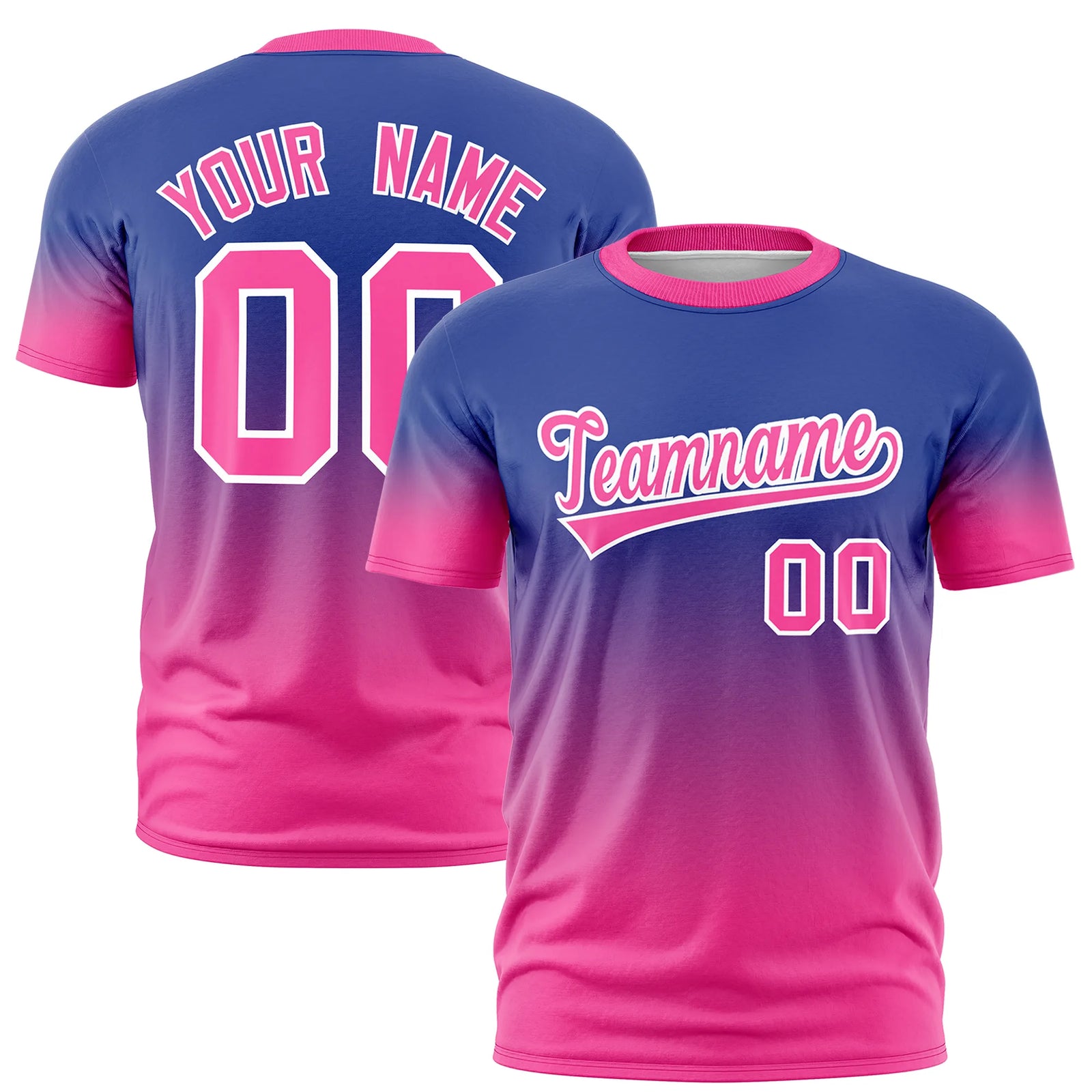 Custom Royal Blue-Pink Gradient Fashion Design Performance T-Shirt