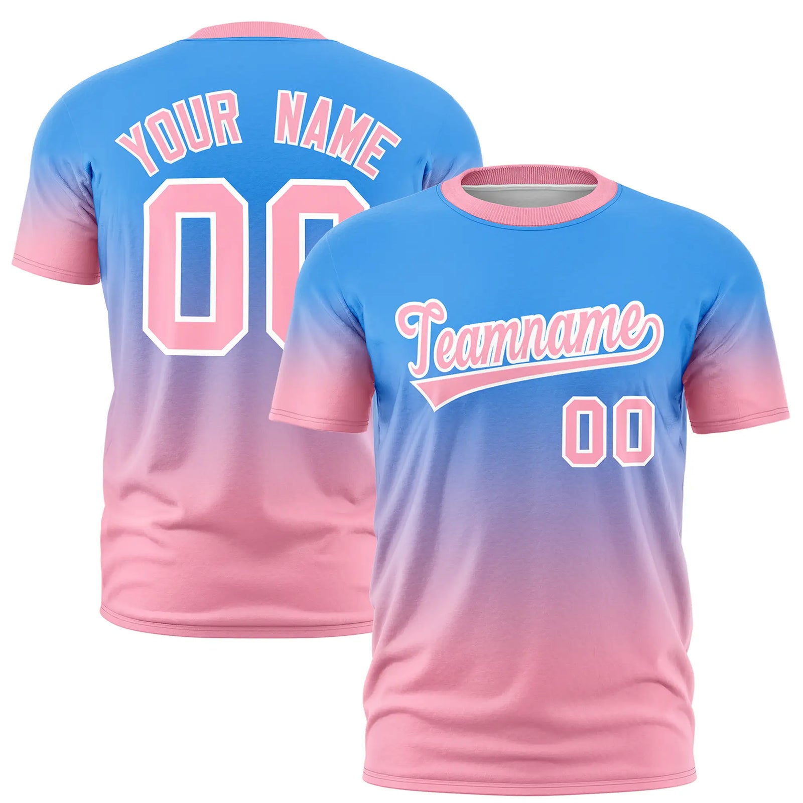 Custom Powder Blue-Light Pink Gradient Fashion Design Performance T-Shirt