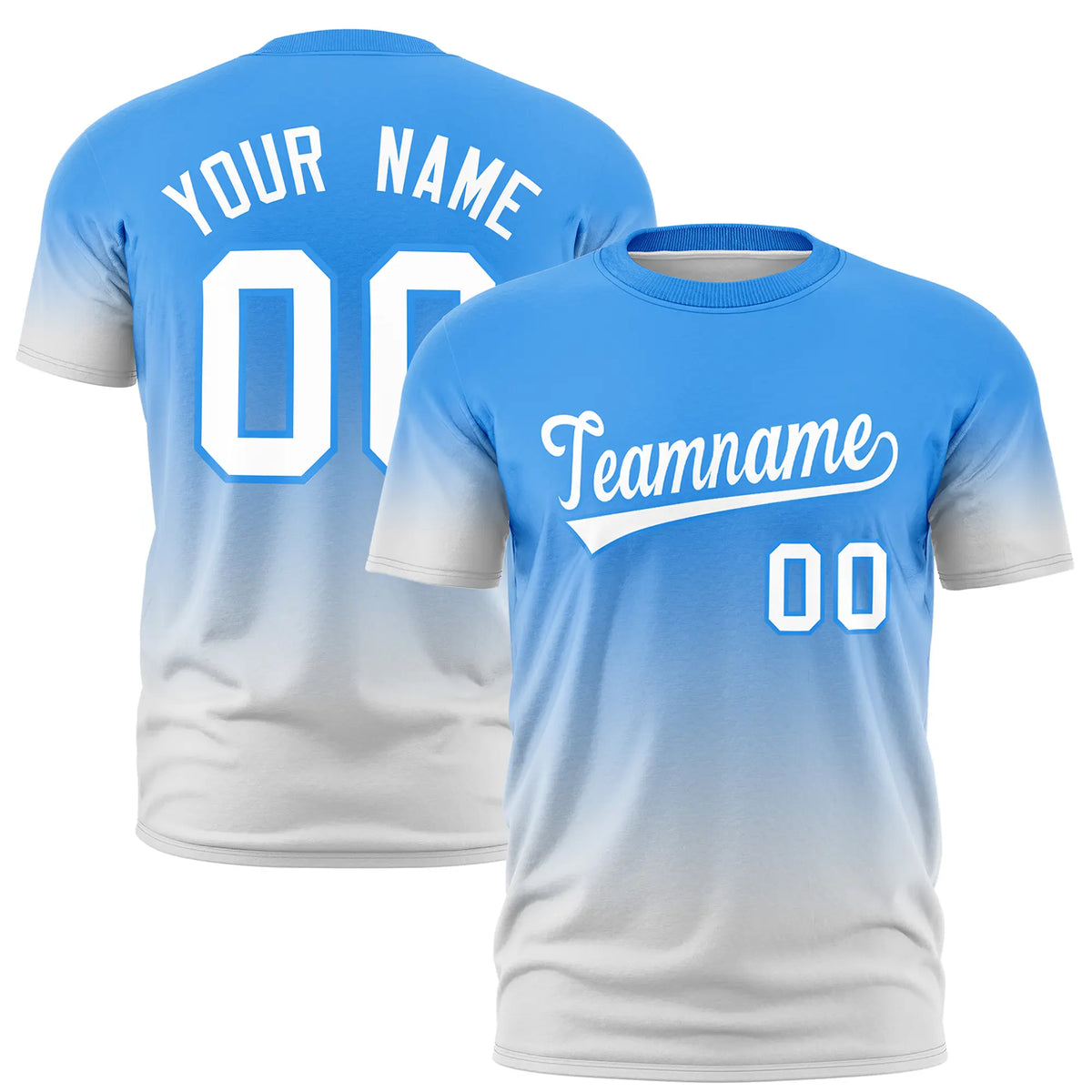 Custom Powder Blue-Gray Gradient Fashion Design Performance T-Shirt