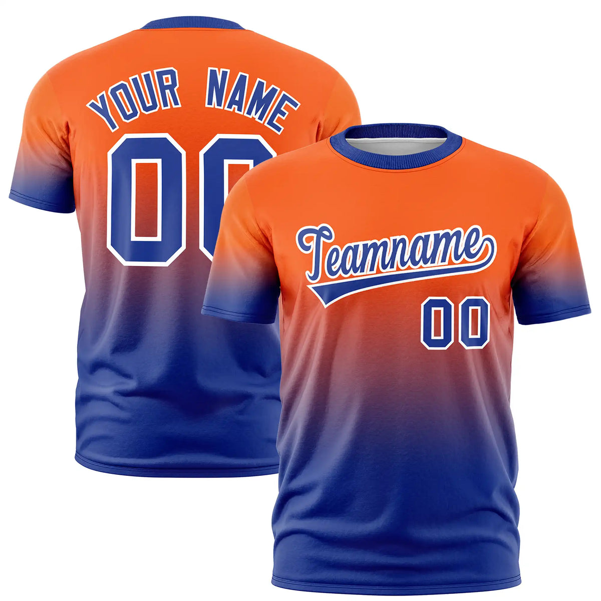 Custom Orange-Royal Blue Gradient Fashion Design Performance T-Shirt