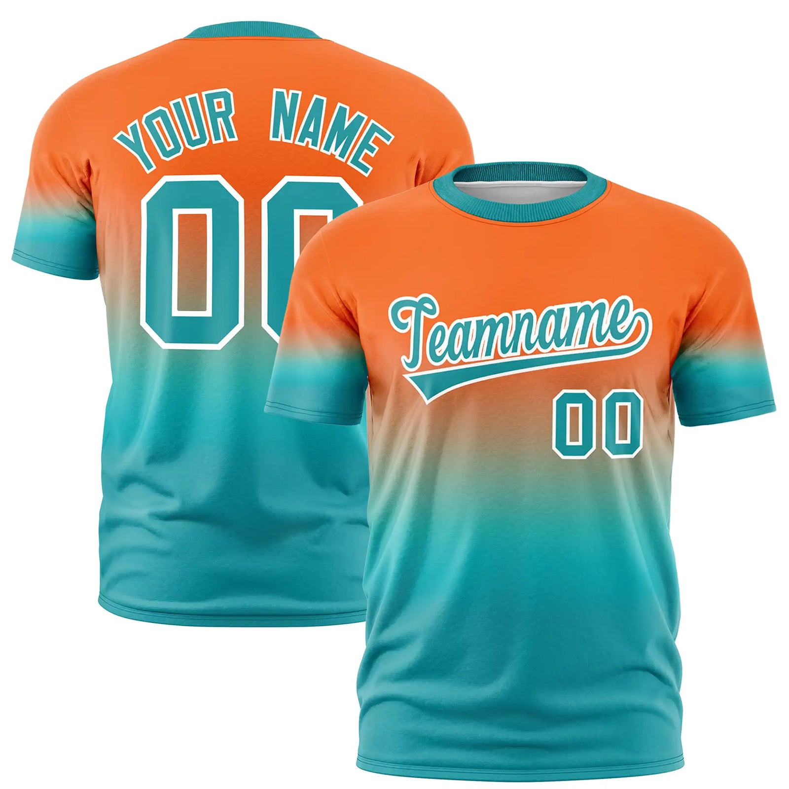 Custom Orange-Aqua Gradient Fashion Design Performance T-Shirt