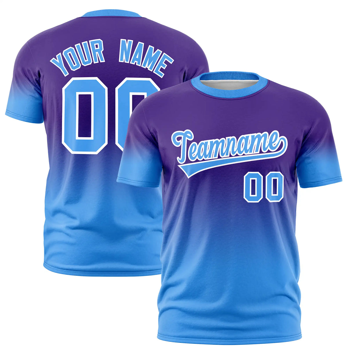 Custom Purple-Powder Blue Gradient Fashion Design Performance T-Shirt