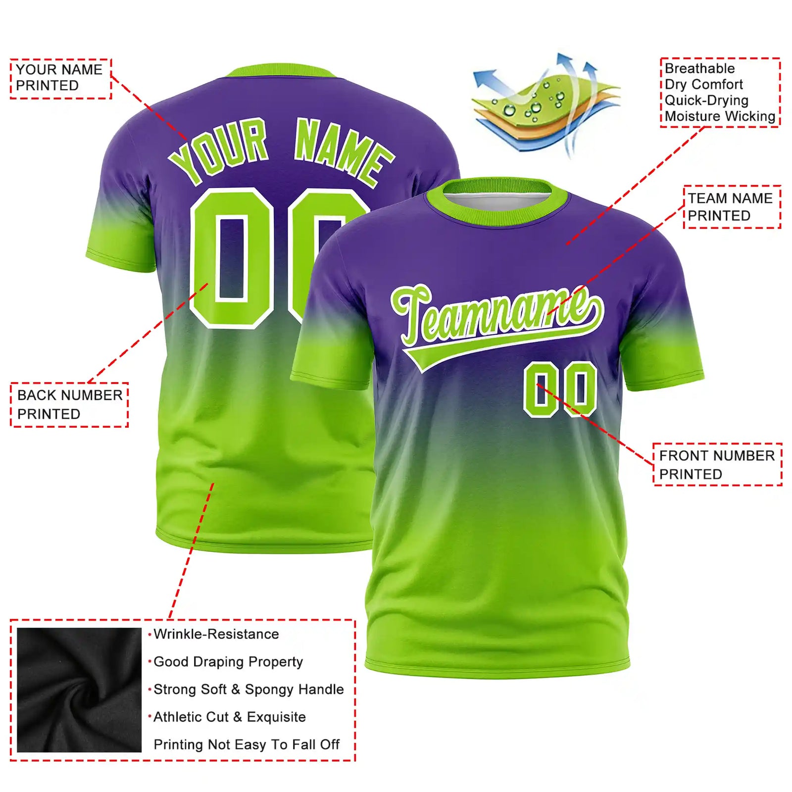 Custom Purple-Neon Green Gradient Fashion Design Performance T-Shirt