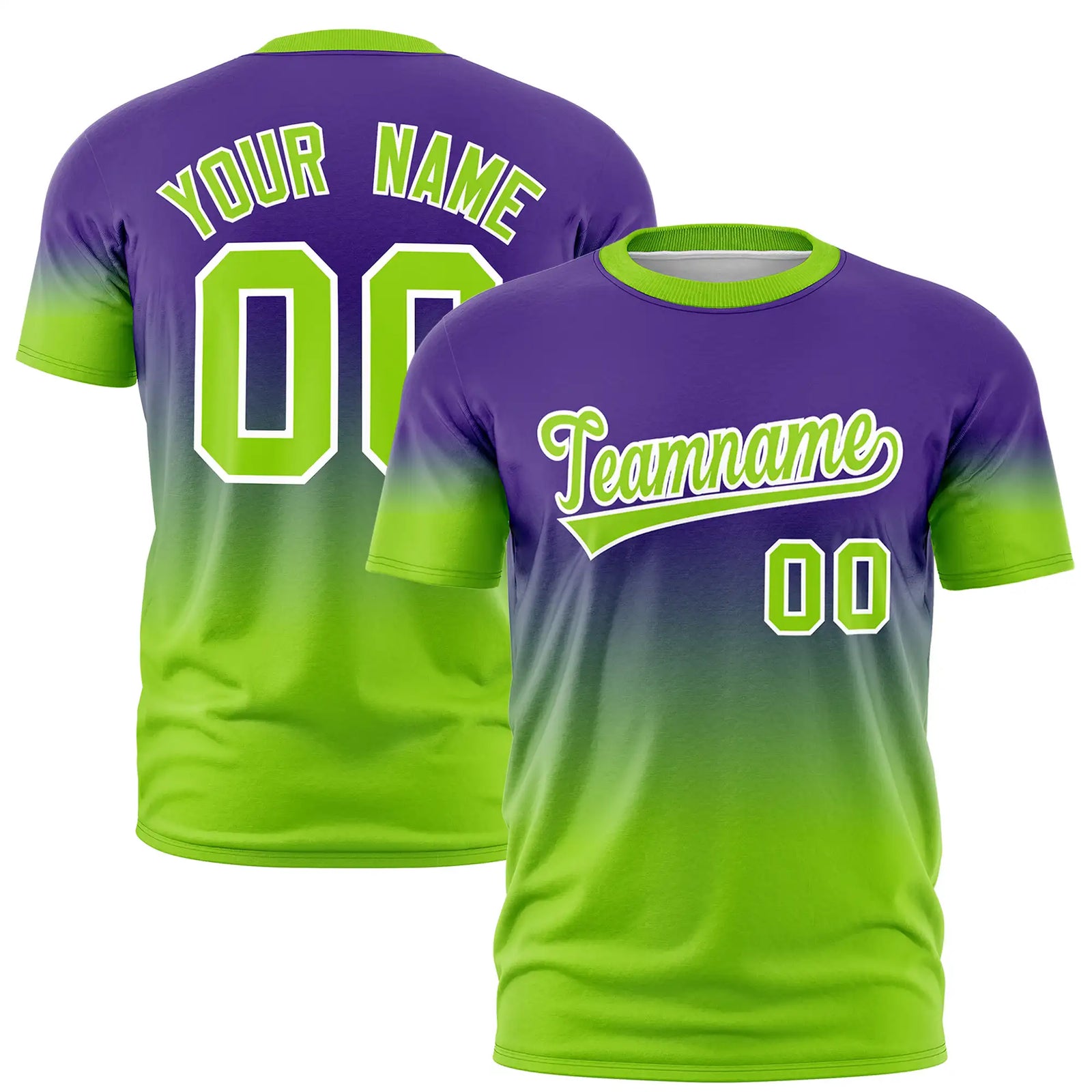 Custom Purple-Neon Green Gradient Fashion Design Performance T-Shirt