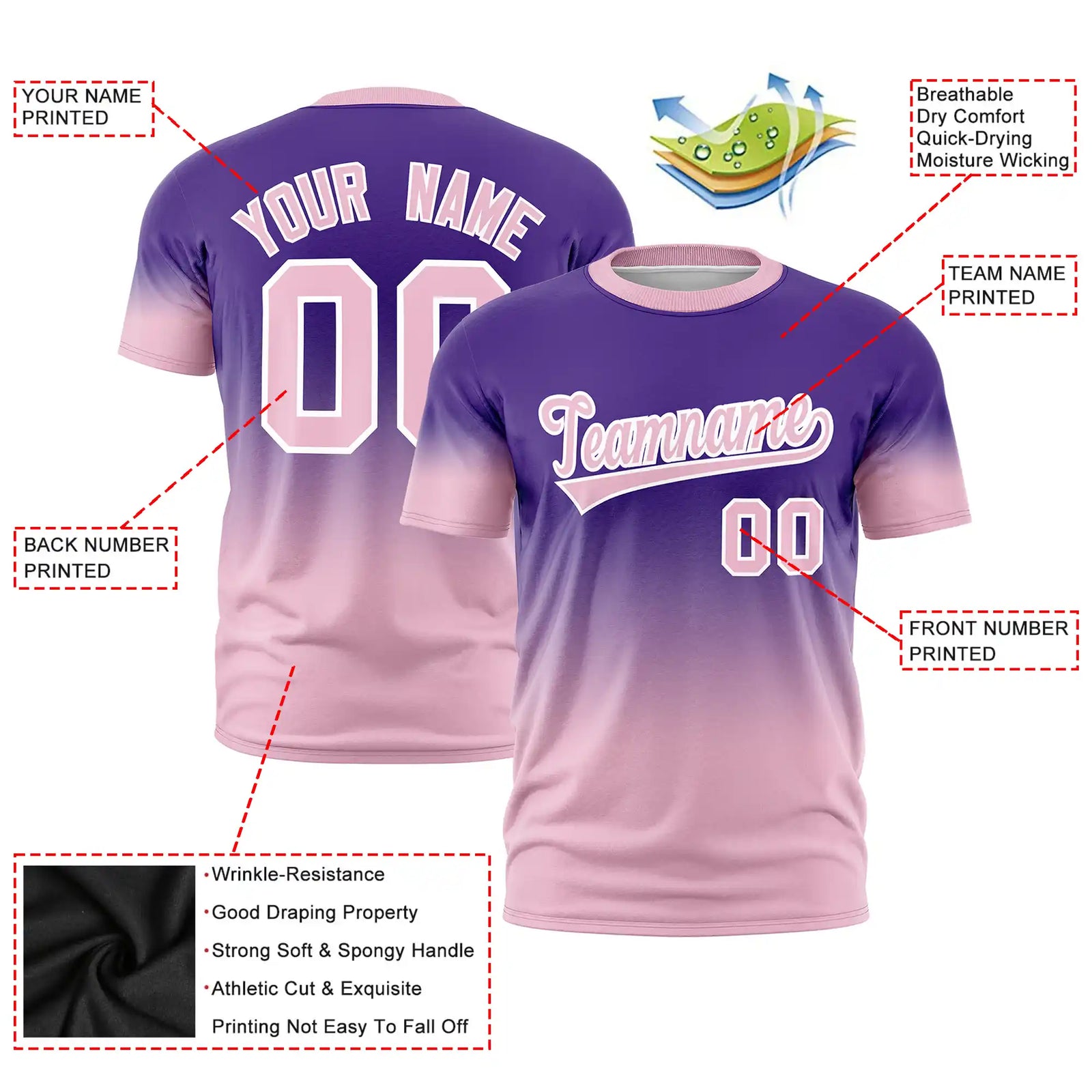 Custom Purple-Light Pink Gradient Fashion Design Performance T-Shirt