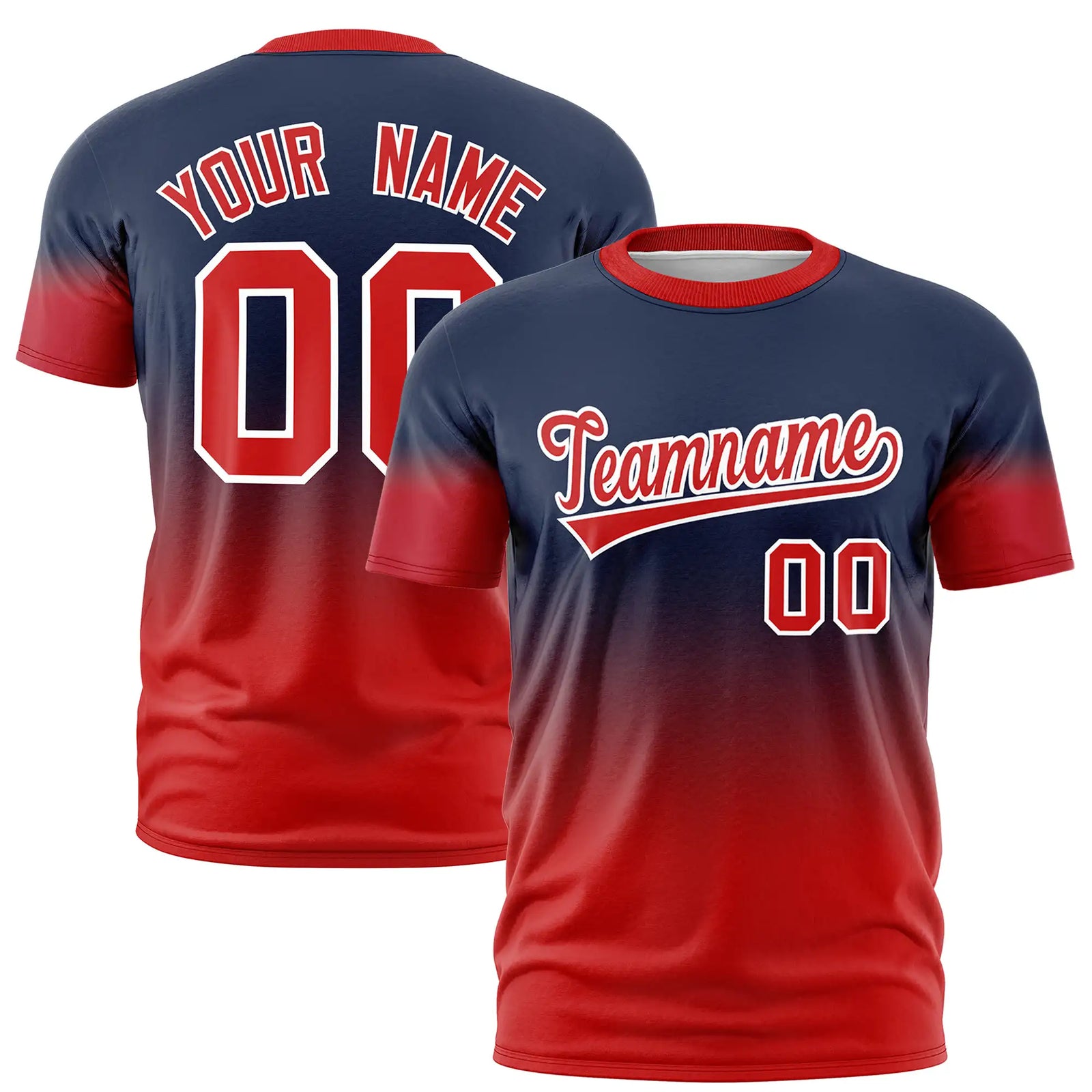Custom Navy-Red Gradient Fashion Design Performance T-Shirt