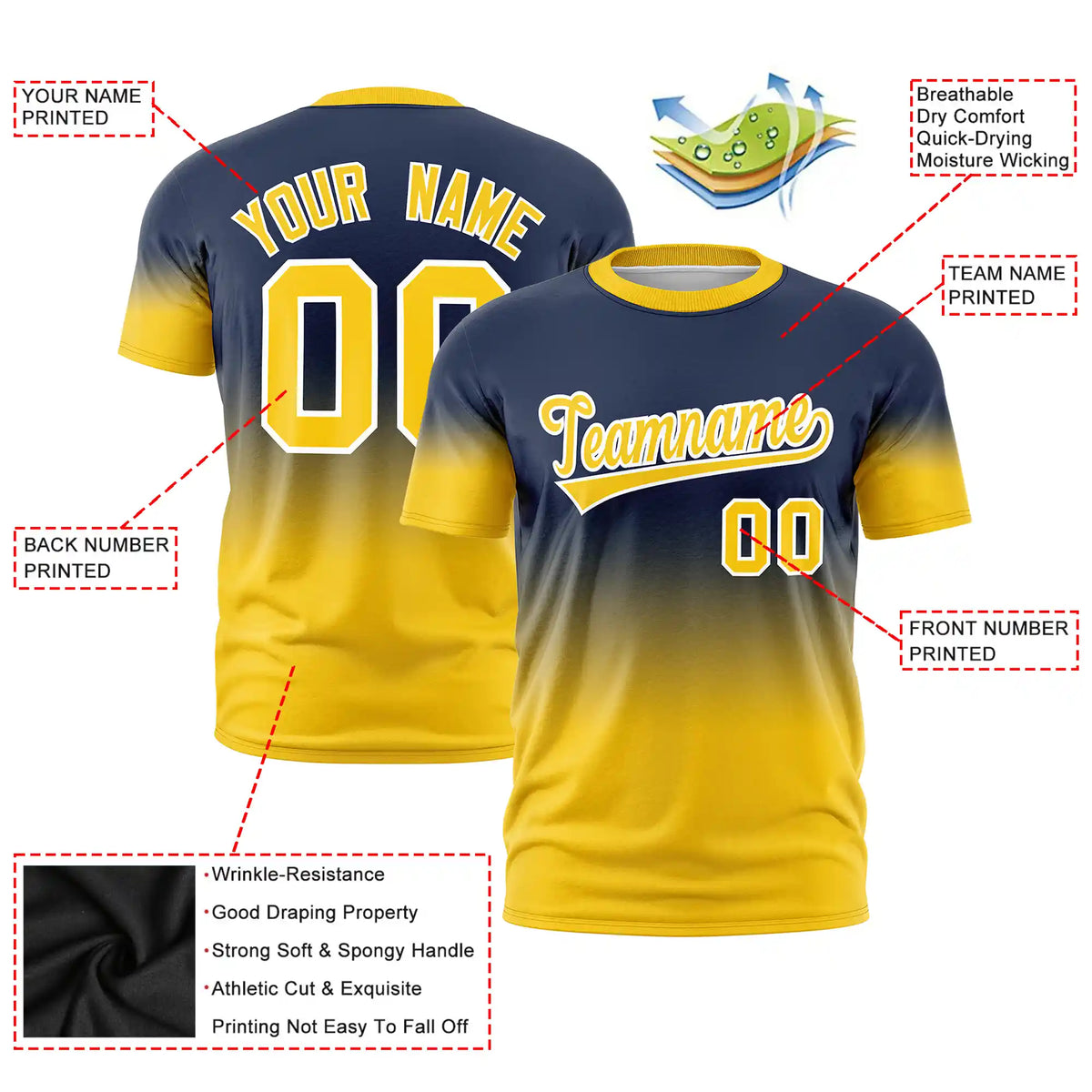 Custom Navy-Gold01 Gradient Fashion Design Performance T-Shirt
