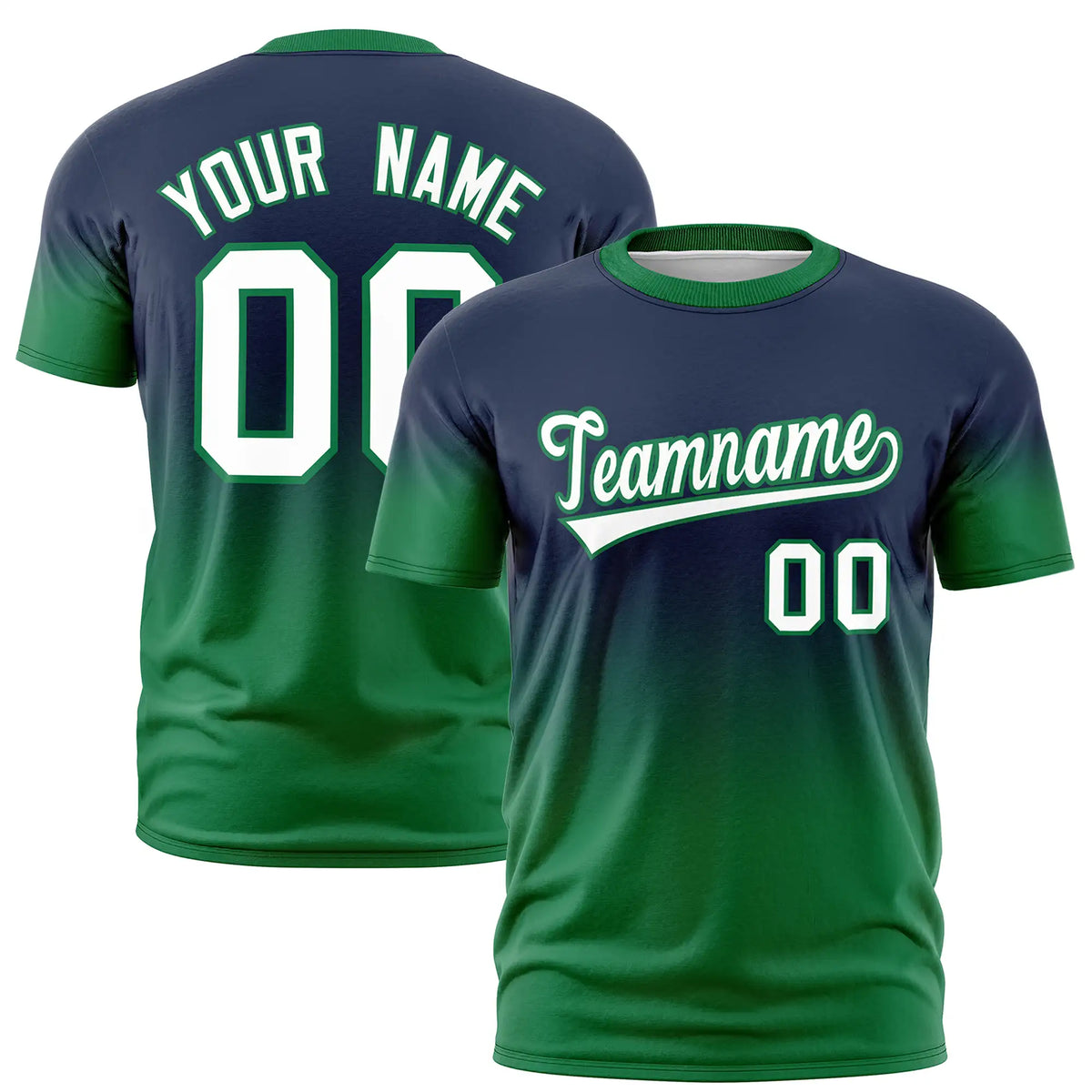 Custom Navy-Kelly Green Gradient Fashion Design Performance T-Shirt