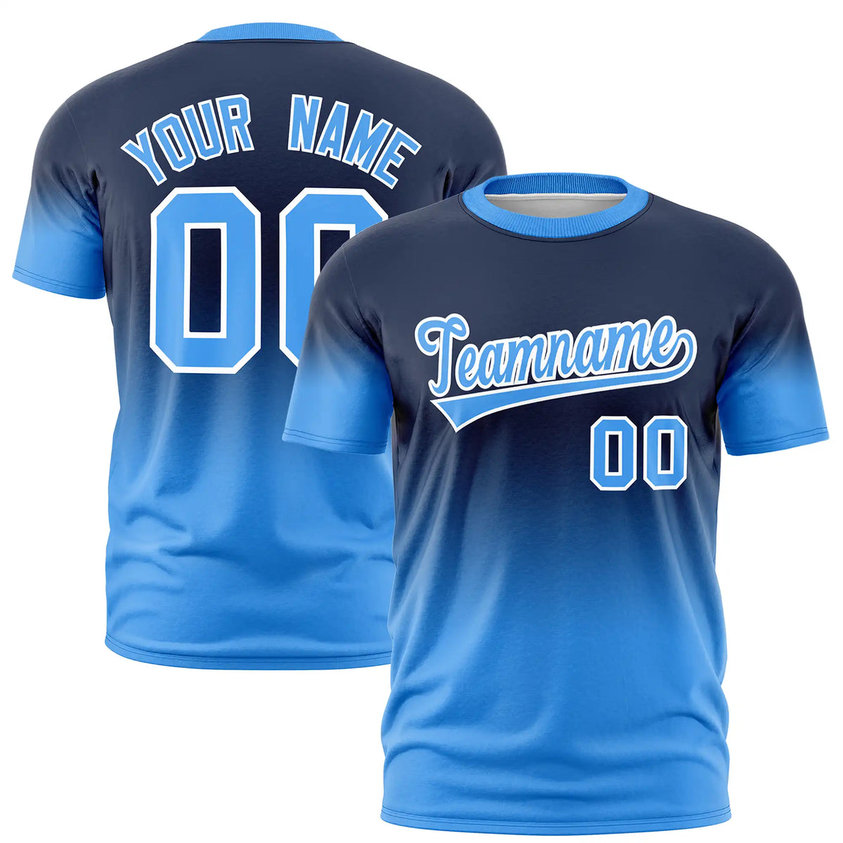 Custom Navy-Powder Blue Gradient Fashion Design Performance T-Shirt