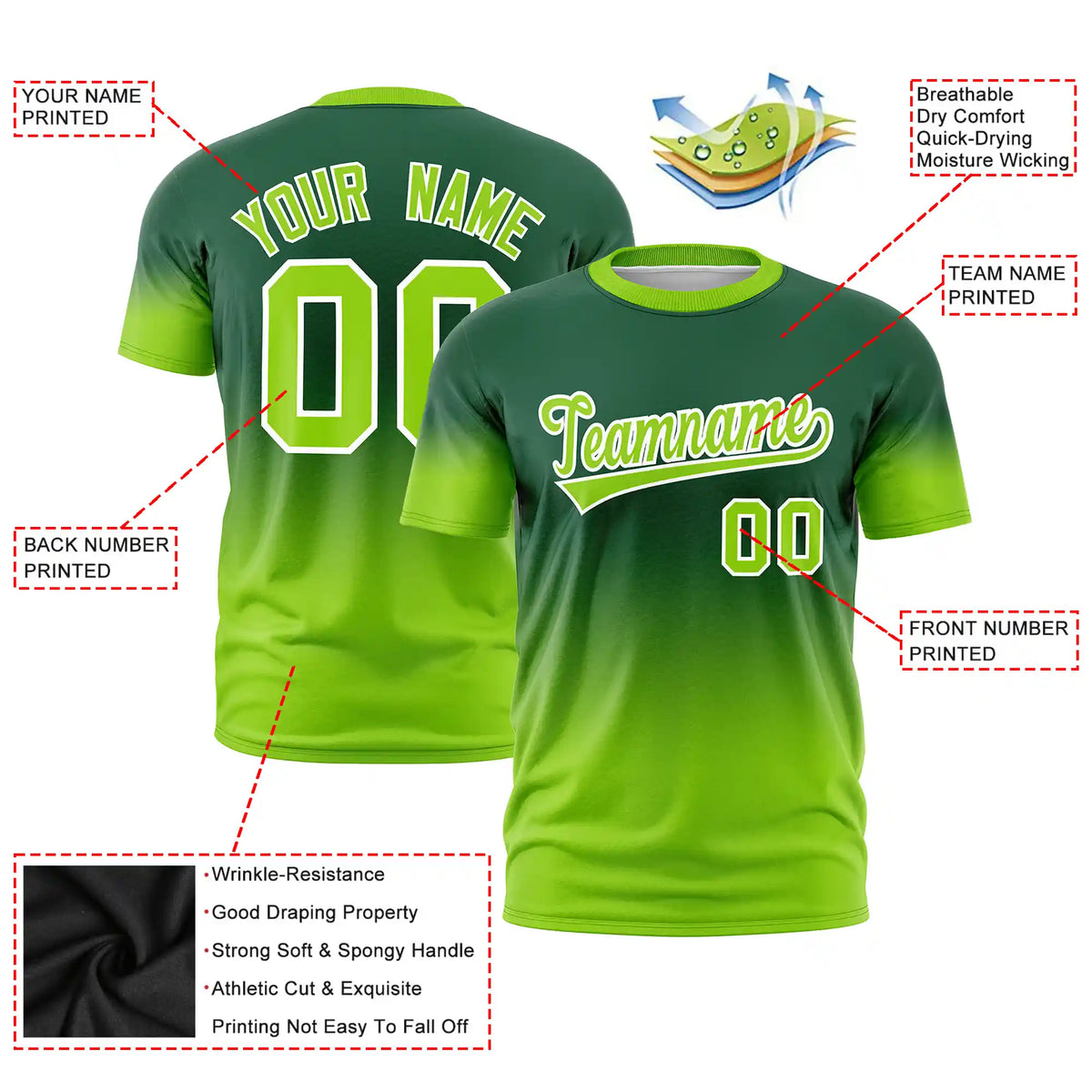 Custom Green-Neon Green Gradient Fashion Design Performance T-Shirt