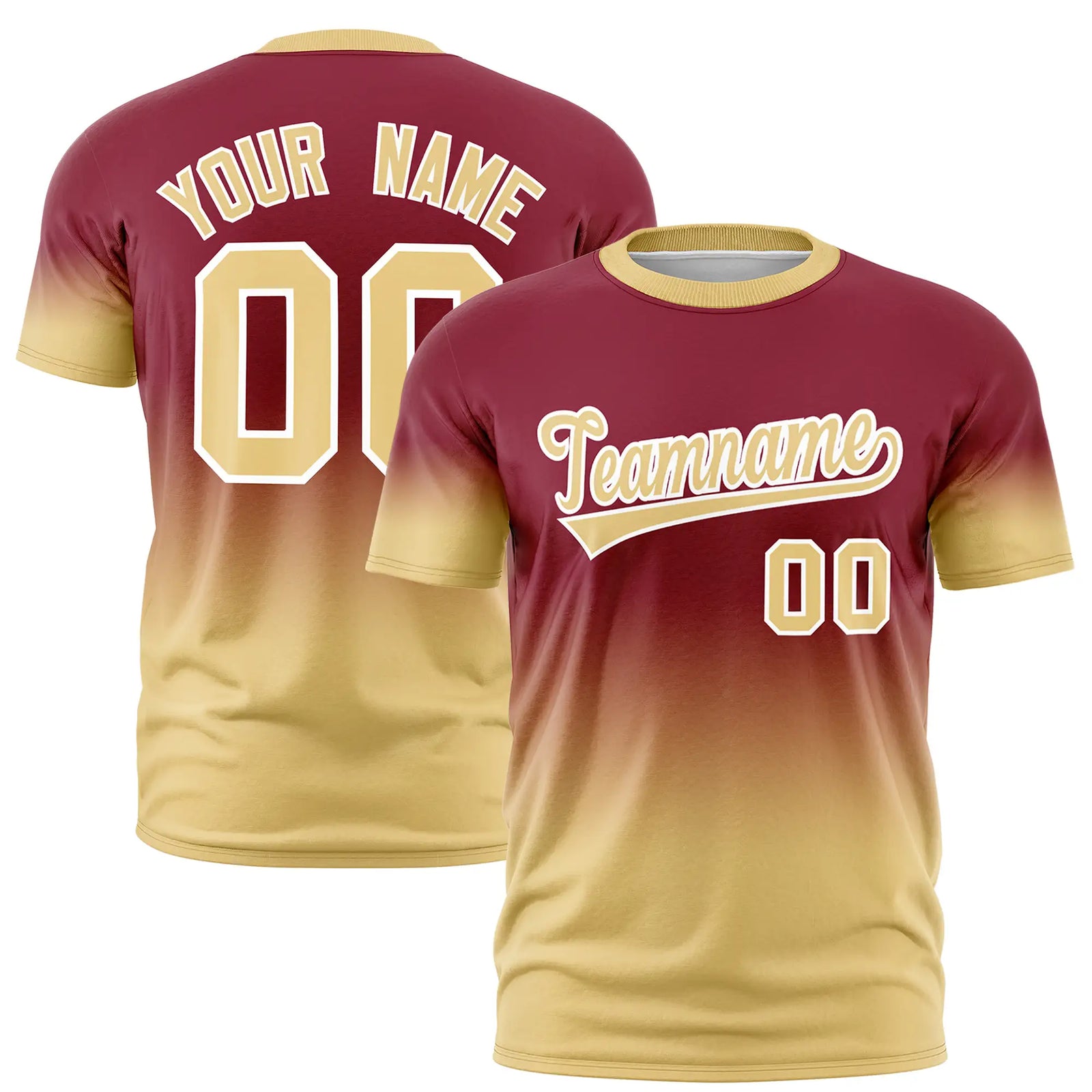 Custom Crimson-Khaki Gradient Fashion Design Performance T-Shirt