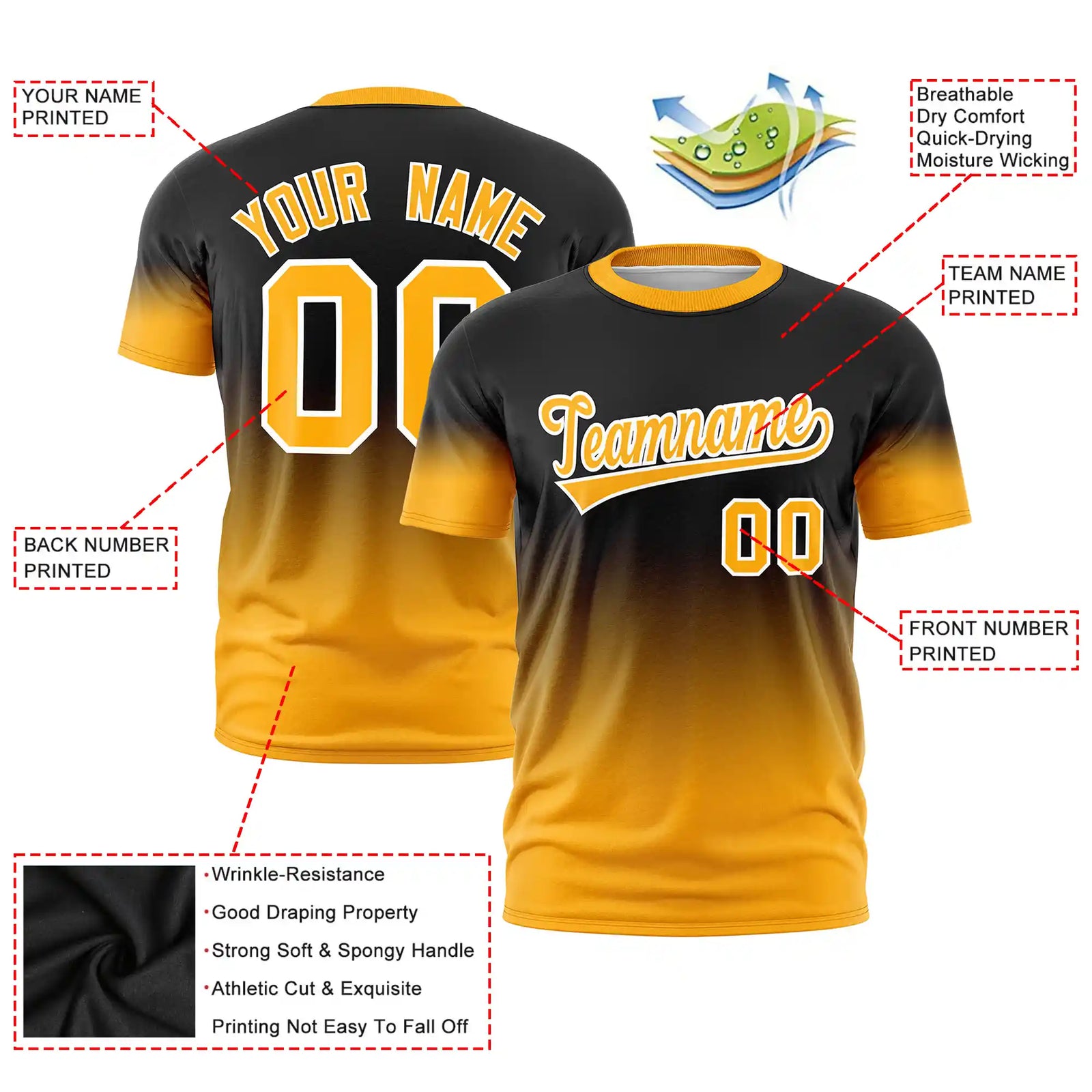 Custom Black-Yellow Gradient Fashion Design Performance T-Shirt