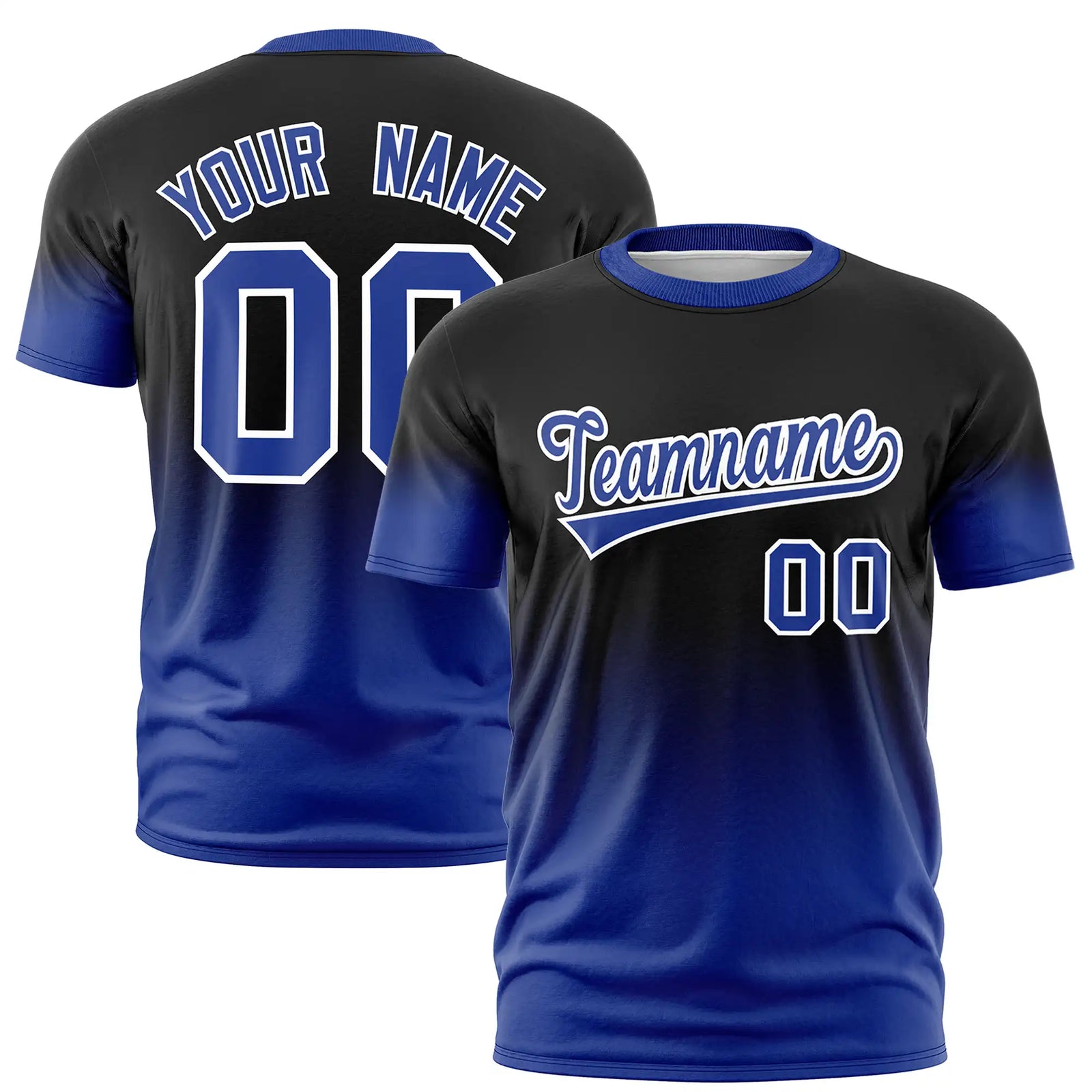 Custom Black-Royal Blue Gradient Fashion Design Performance T-Shirt