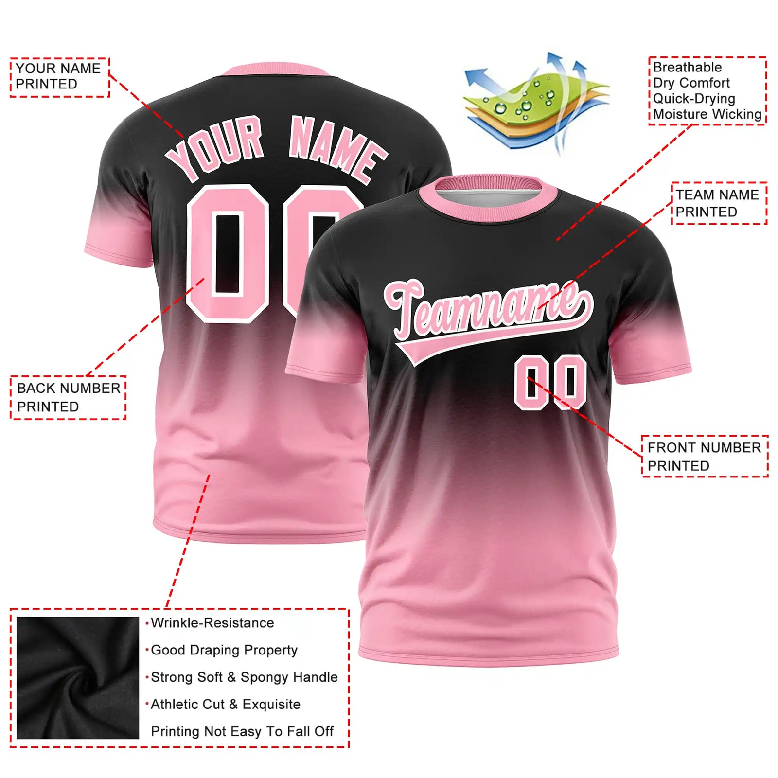 Custom Black-Light Pink Gradient Fashion Design Performance T-Shirt