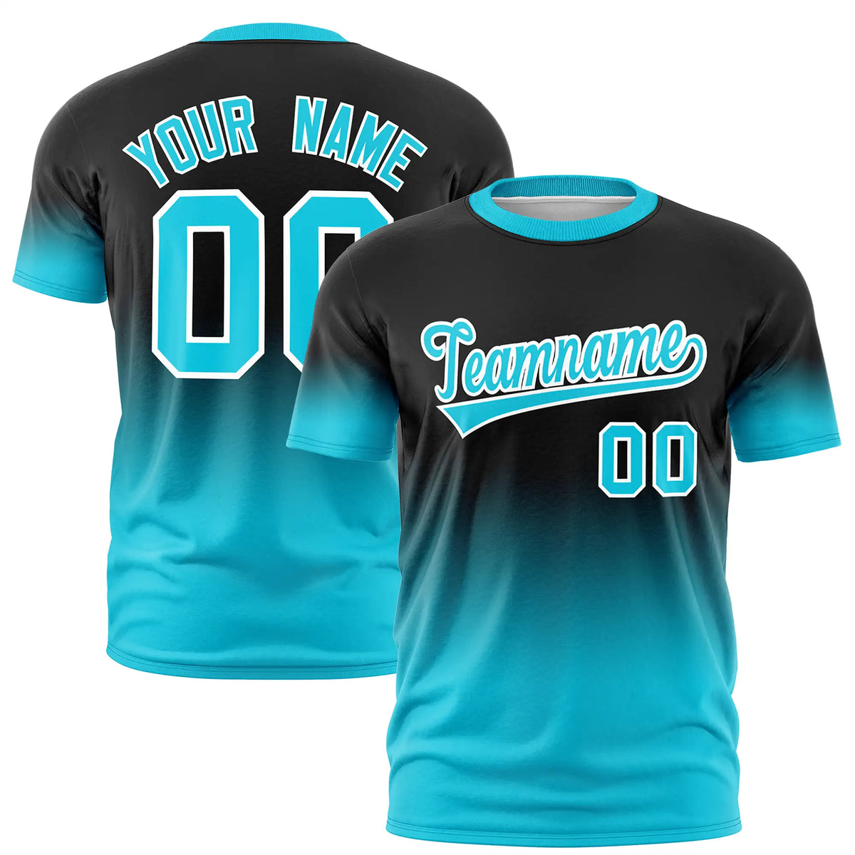 Custom Black-Sky Blue Gradient Fashion Design Performance T-Shirt