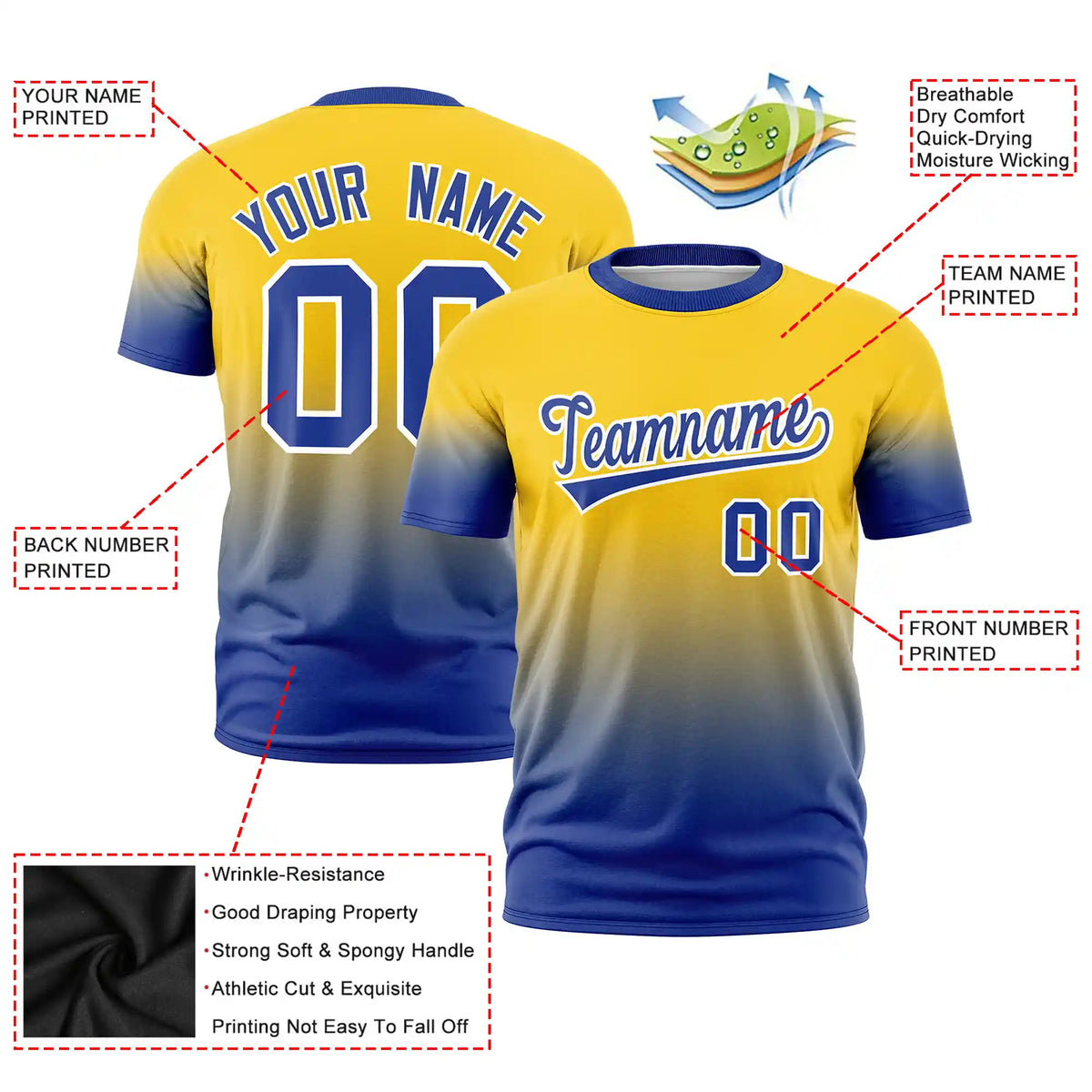 Custom Gold01-Royal Blue Gradient Fashion Design Performance T-Shirt