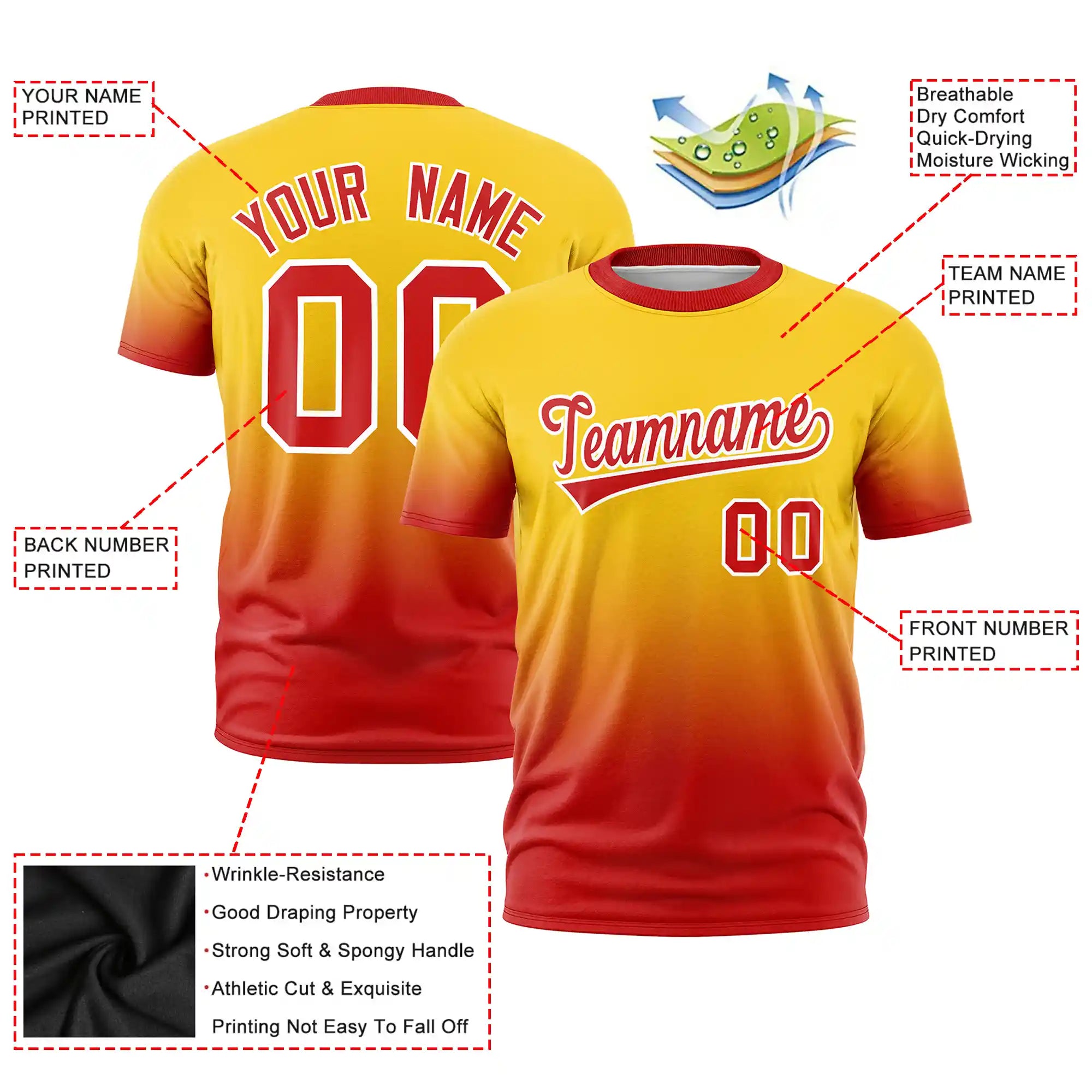 Custom Gold01-Red Gradient Fashion Design Performance T-Shirt