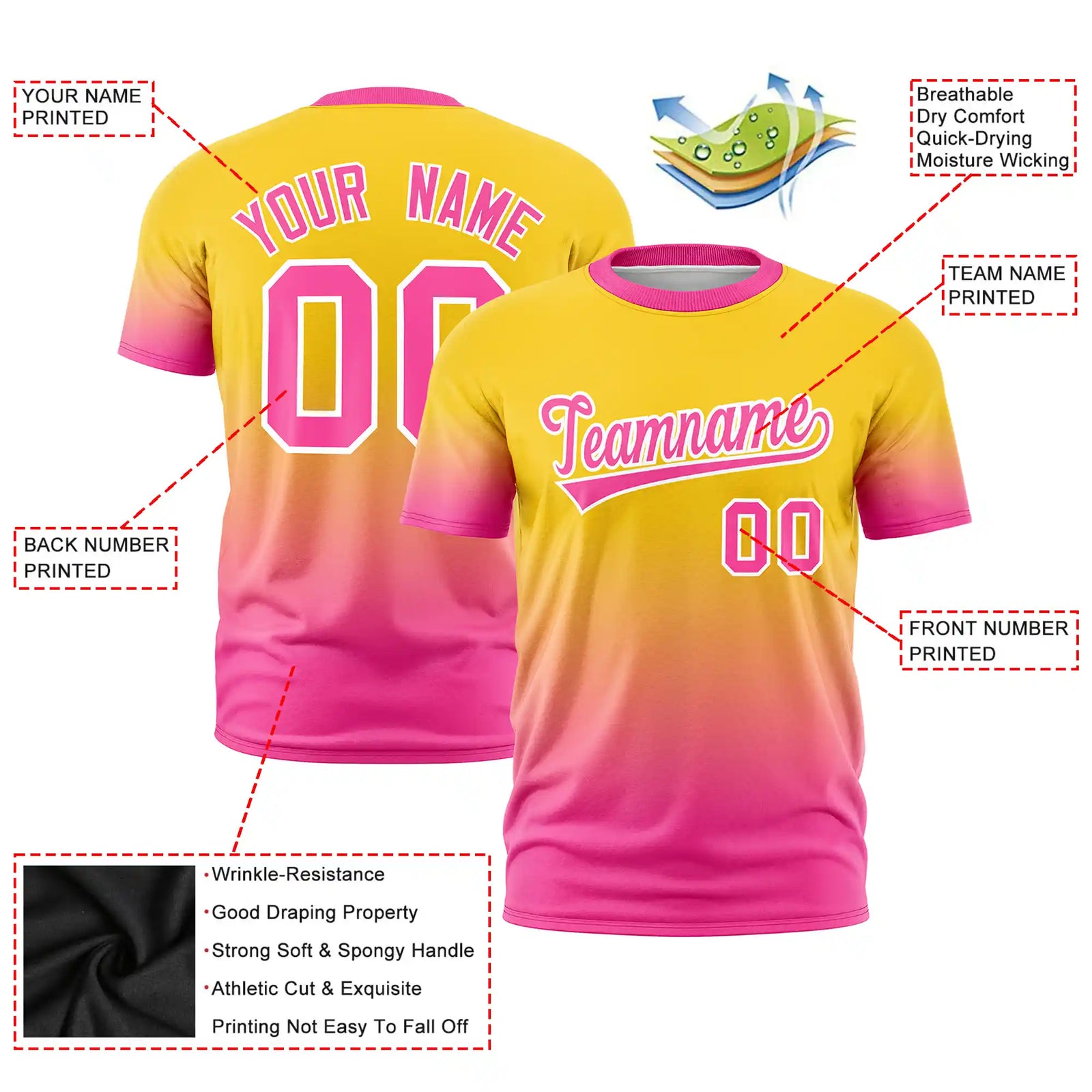 Custom Gold01-Pink Gradient Fashion Design Performance T-Shirt