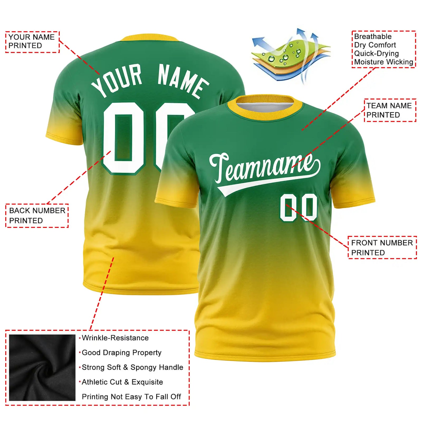 Custom Kelly Green-Gold01 Gradient Fashion Design Performance T-Shirt