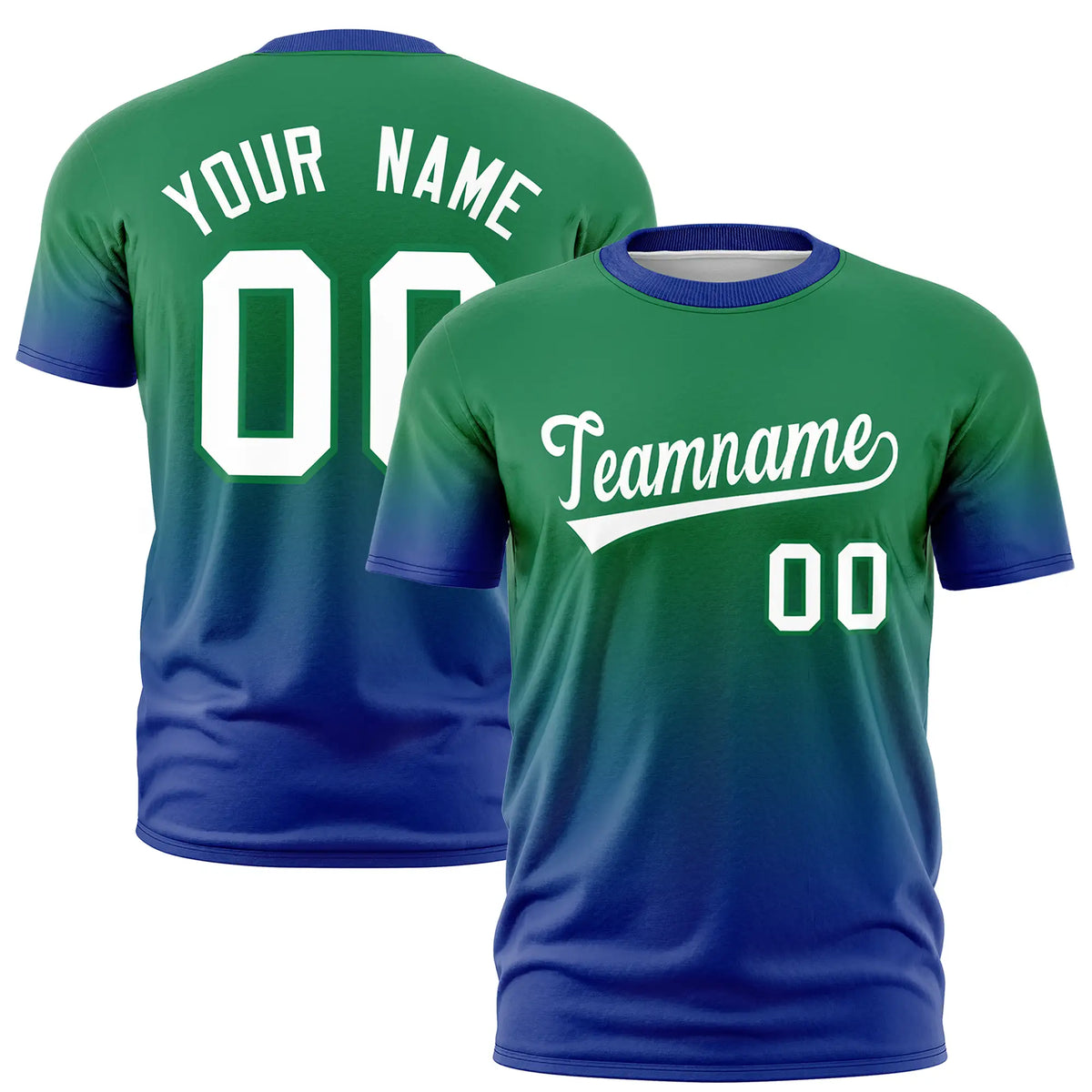 Custom Kelly Green-Royal Blue Gradient Fashion Design Performance T-Shirt