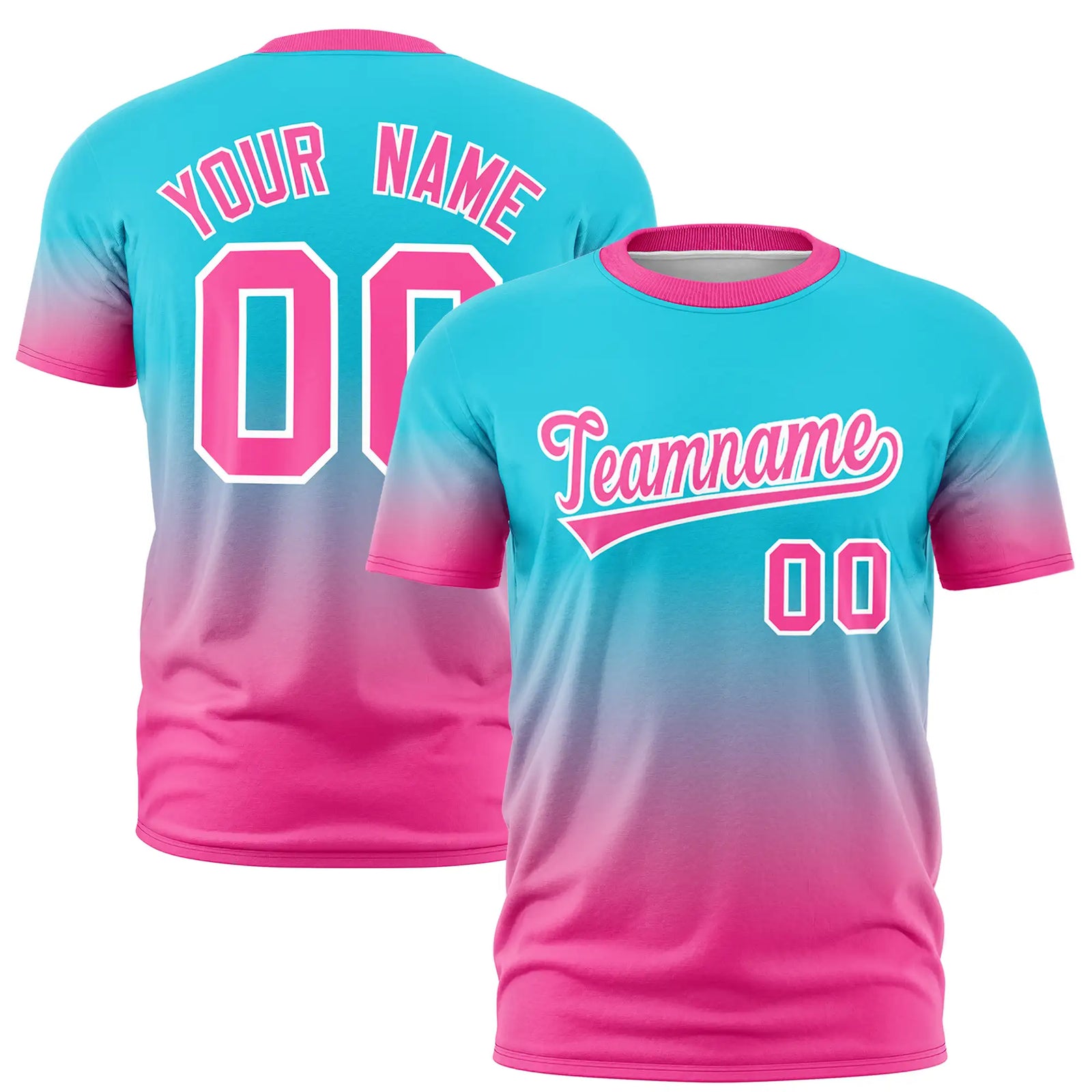 Custom Sky Blue-Pink Gradient Fashion Design Performance T-Shirt