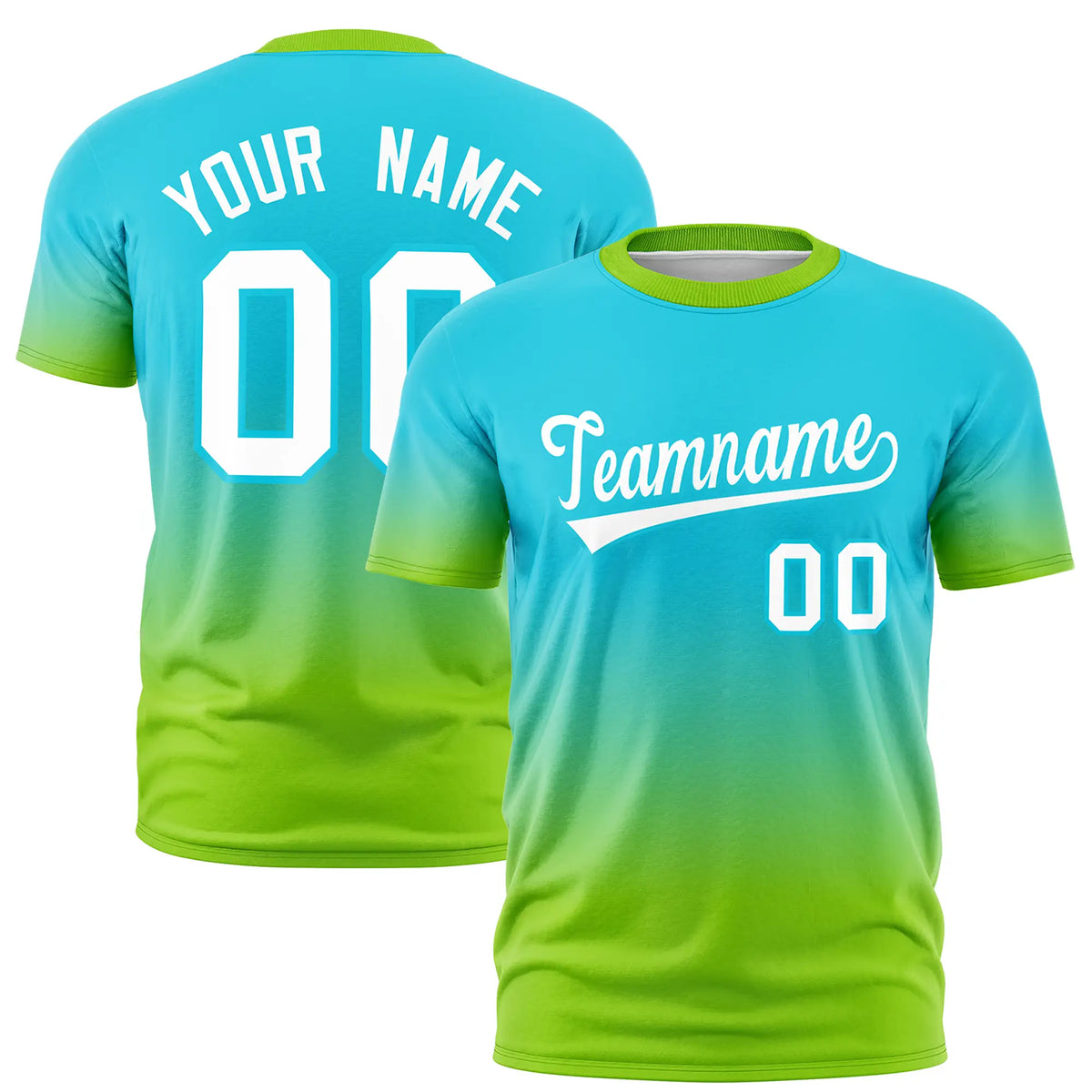 Custom Sky Blue-Neon Green Gradient Fashion Design Performance T-Shirt