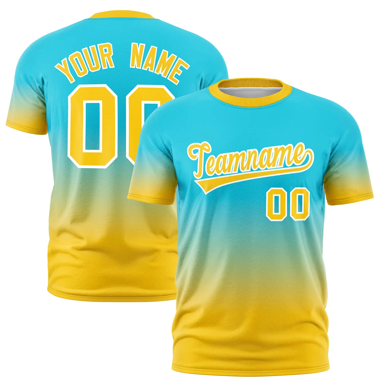 Custom Sky Blue-Gold01 Gradient Fashion Design Performance T-Shirt