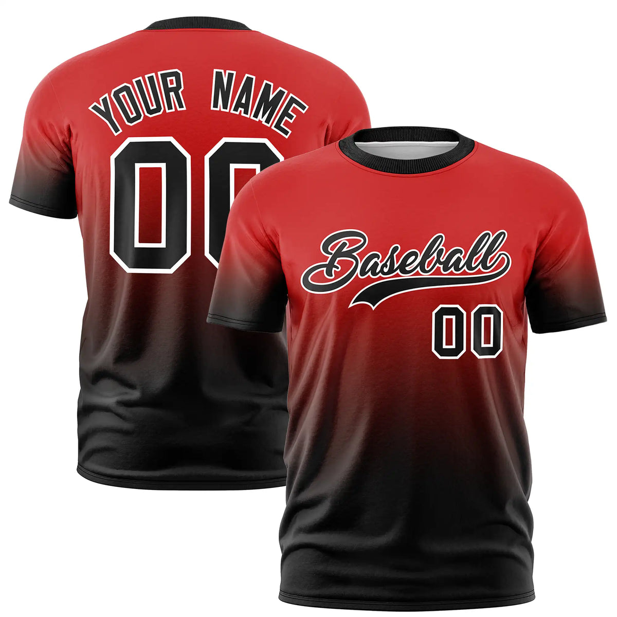 Custom Red-Black Gradient Fashion Design Performance T-Shirt