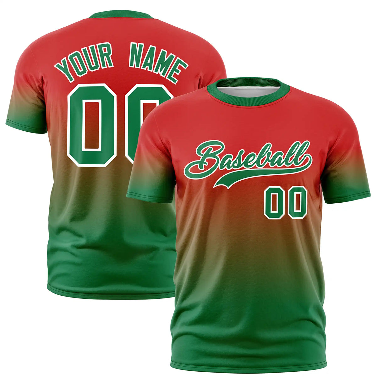 Custom Red-Kelly Green Gradient Fashion Design Performance T-Shirt
