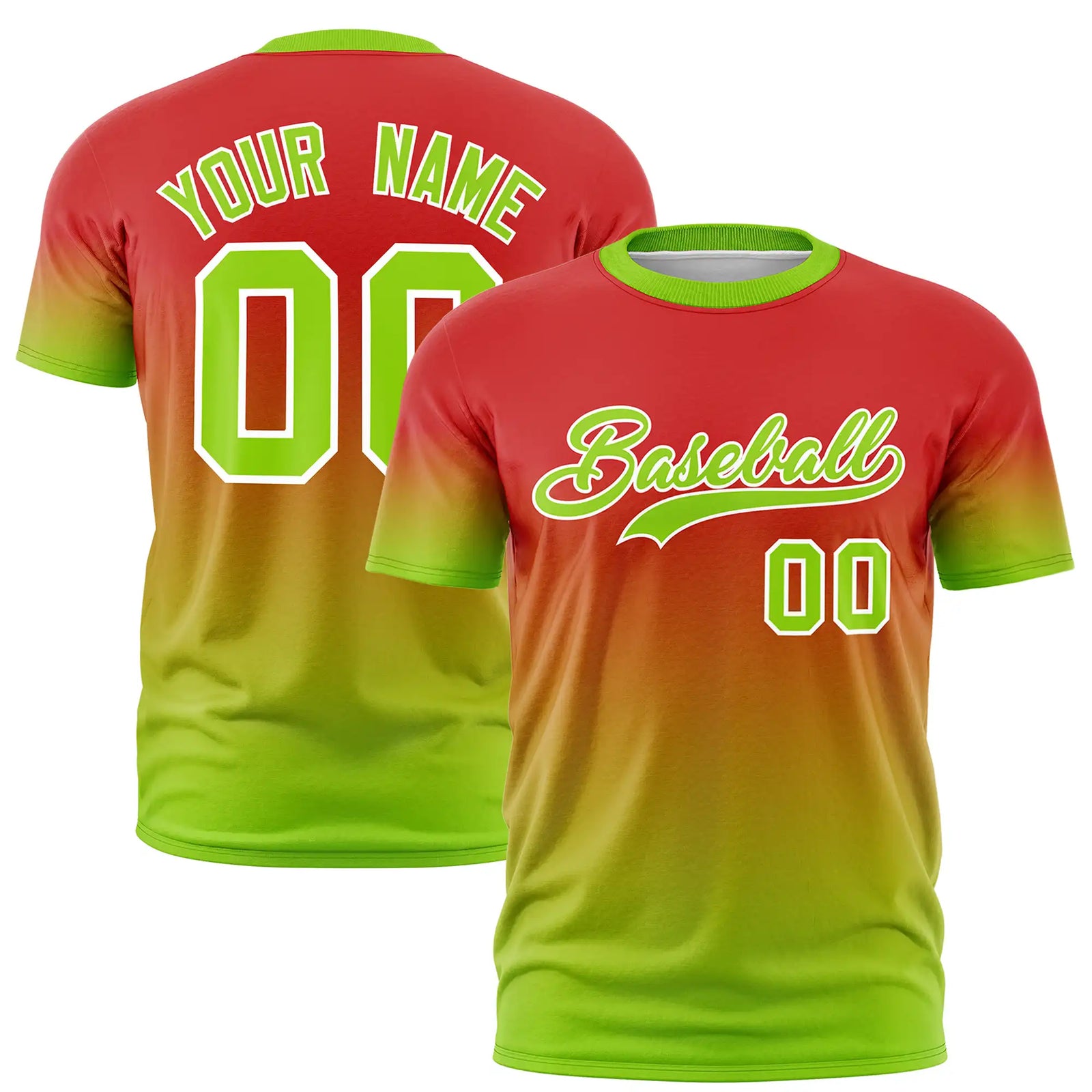Custom Red-Neon Green Gradient Fashion Design Performance T-Shirt