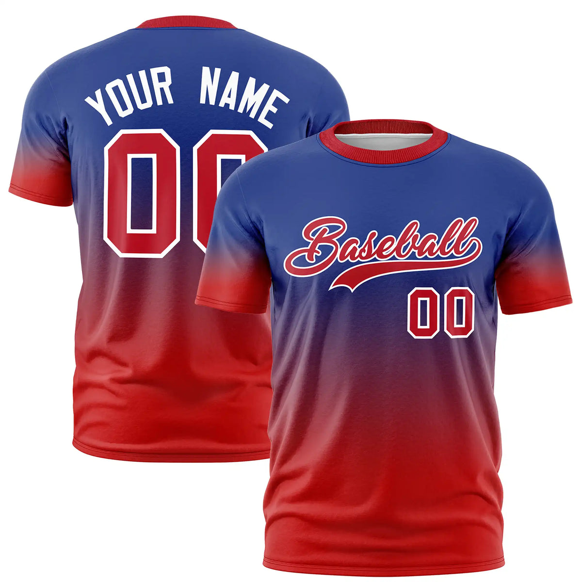 Custom Royal Blue-Red Gradient Fashion Design Performance T-Shirt