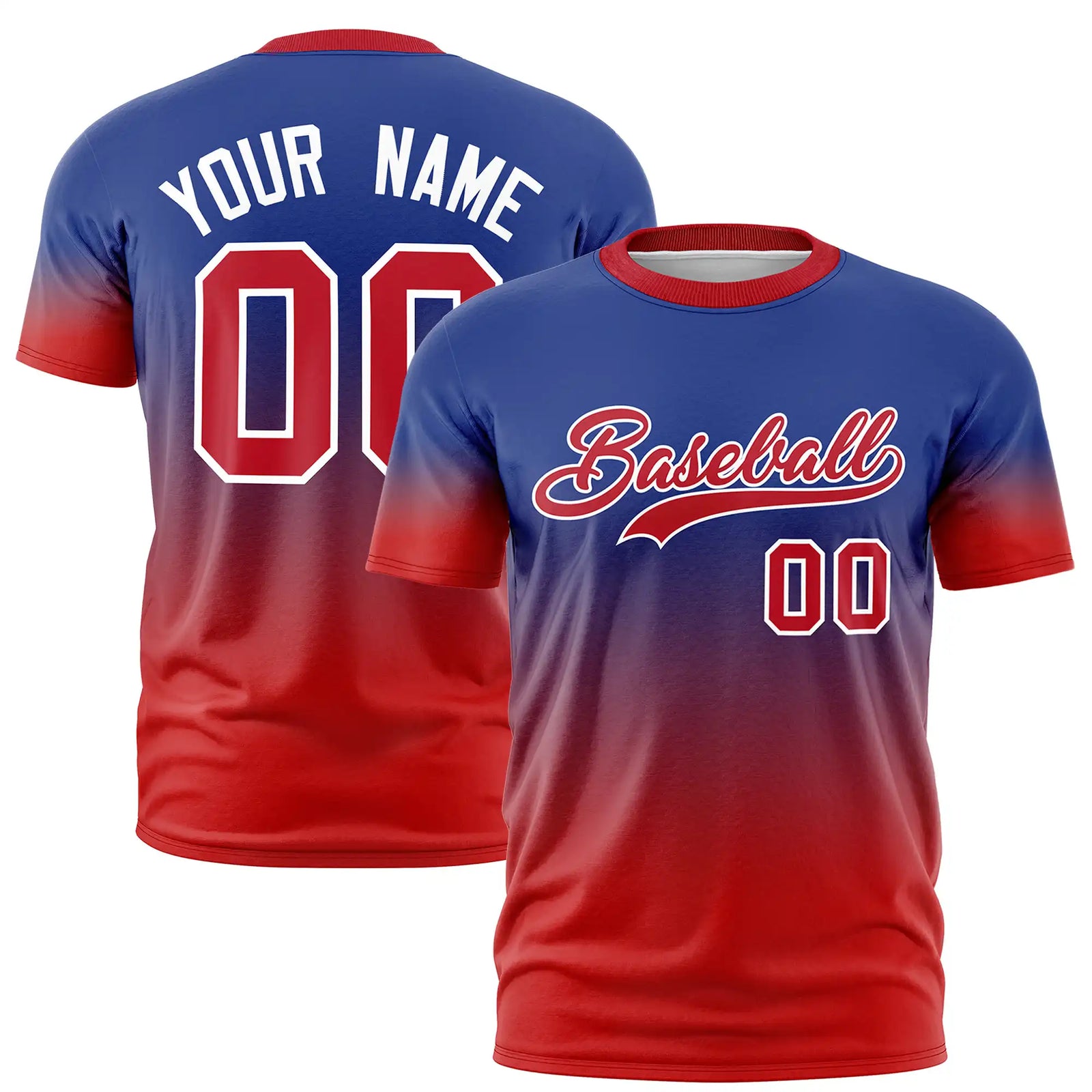 Custom Royal Blue-Red Gradient Fashion Design Performance T-Shirt