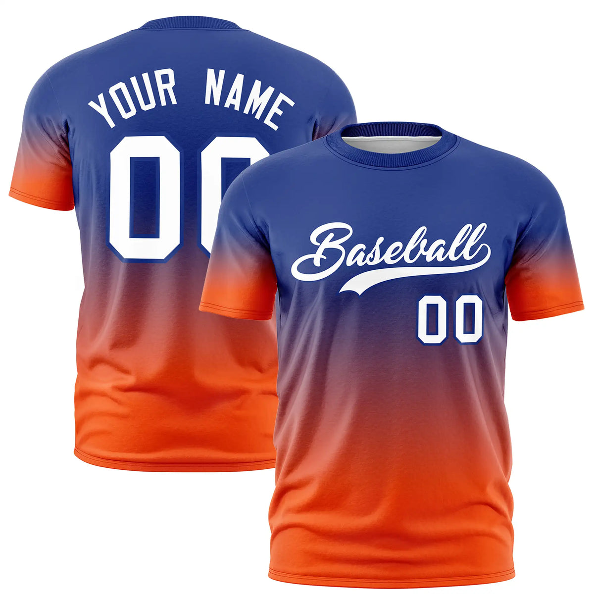 Custom Royal Blue-Orange Gradient Fashion Design Performance T-Shirt