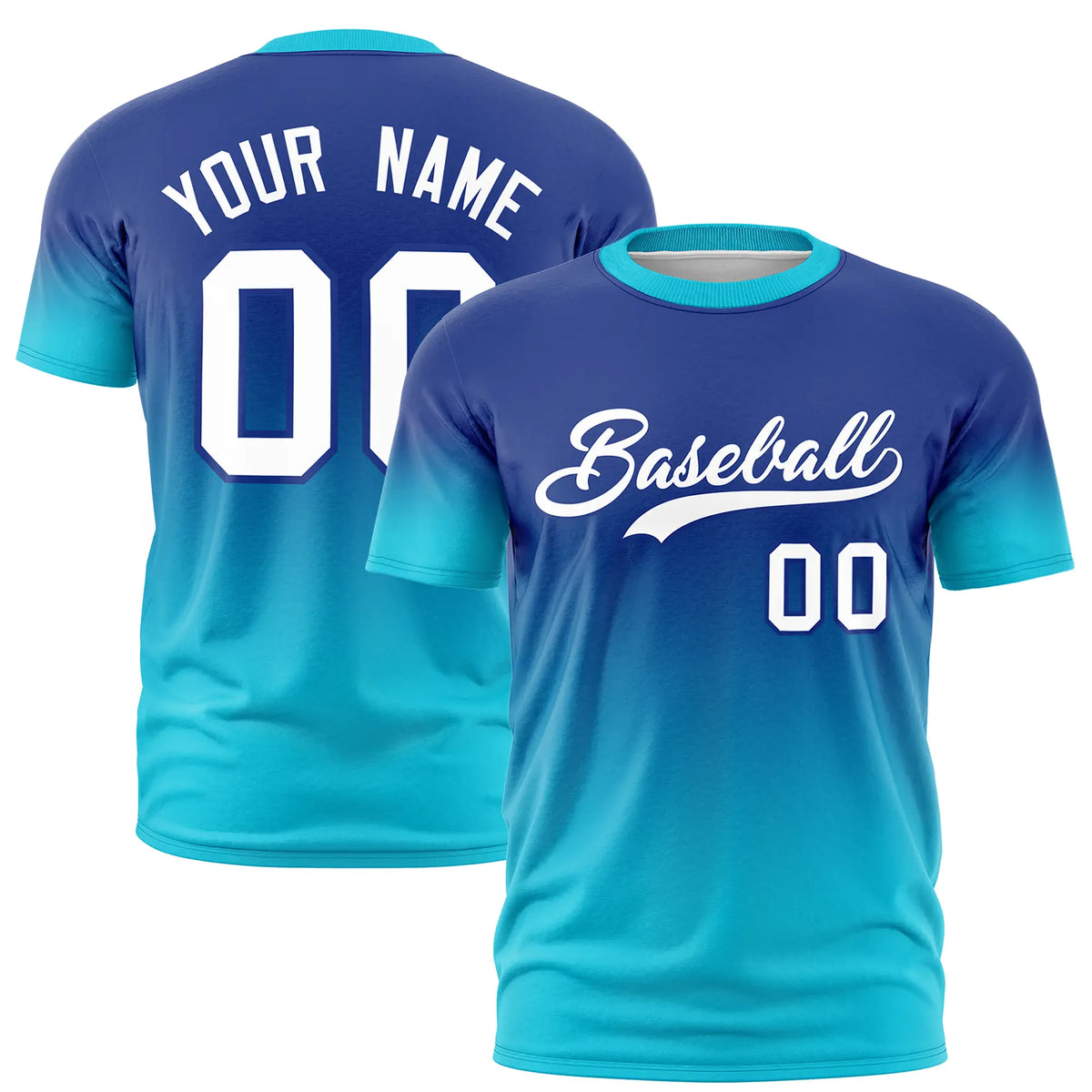 Custom Royal Blue-Sky Blue Gradient Fashion Design Performance T-Shirt
