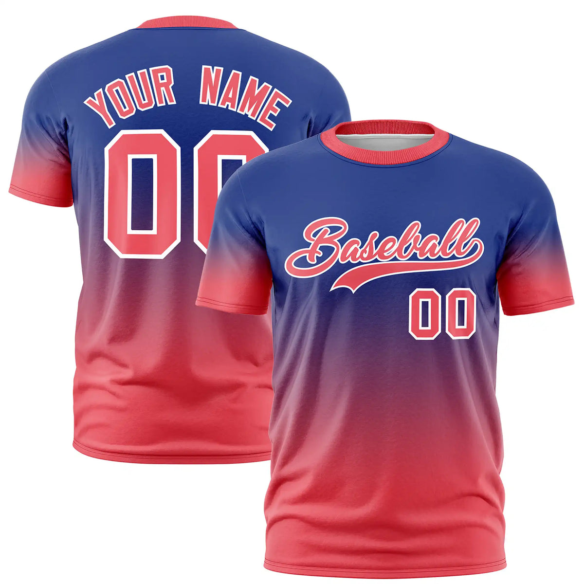 Custom Royal Blue-Red Gradient Fashion Design Performance T-Shirt