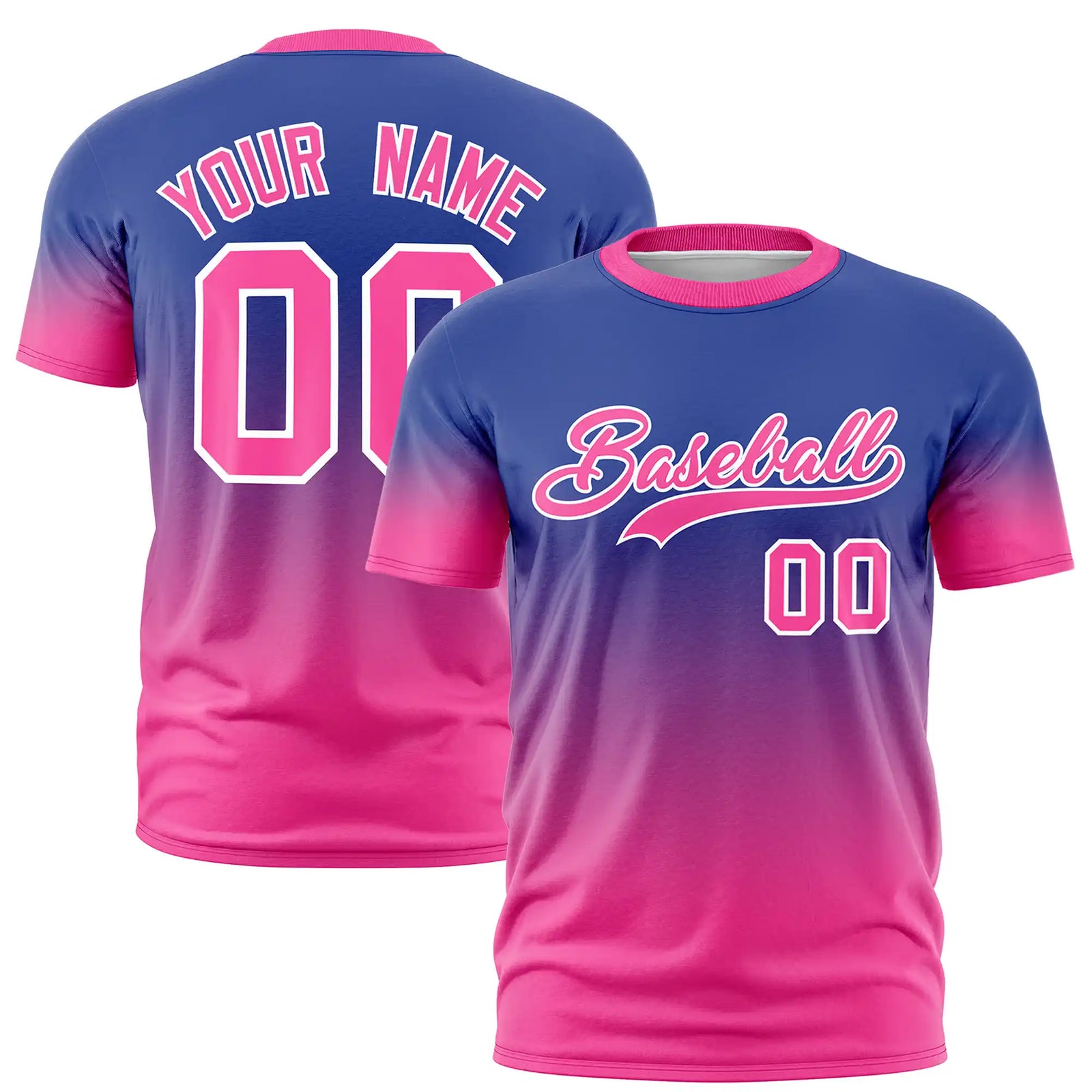 Custom Royal Blue-Pink Gradient Fashion Design Performance T-Shirt
