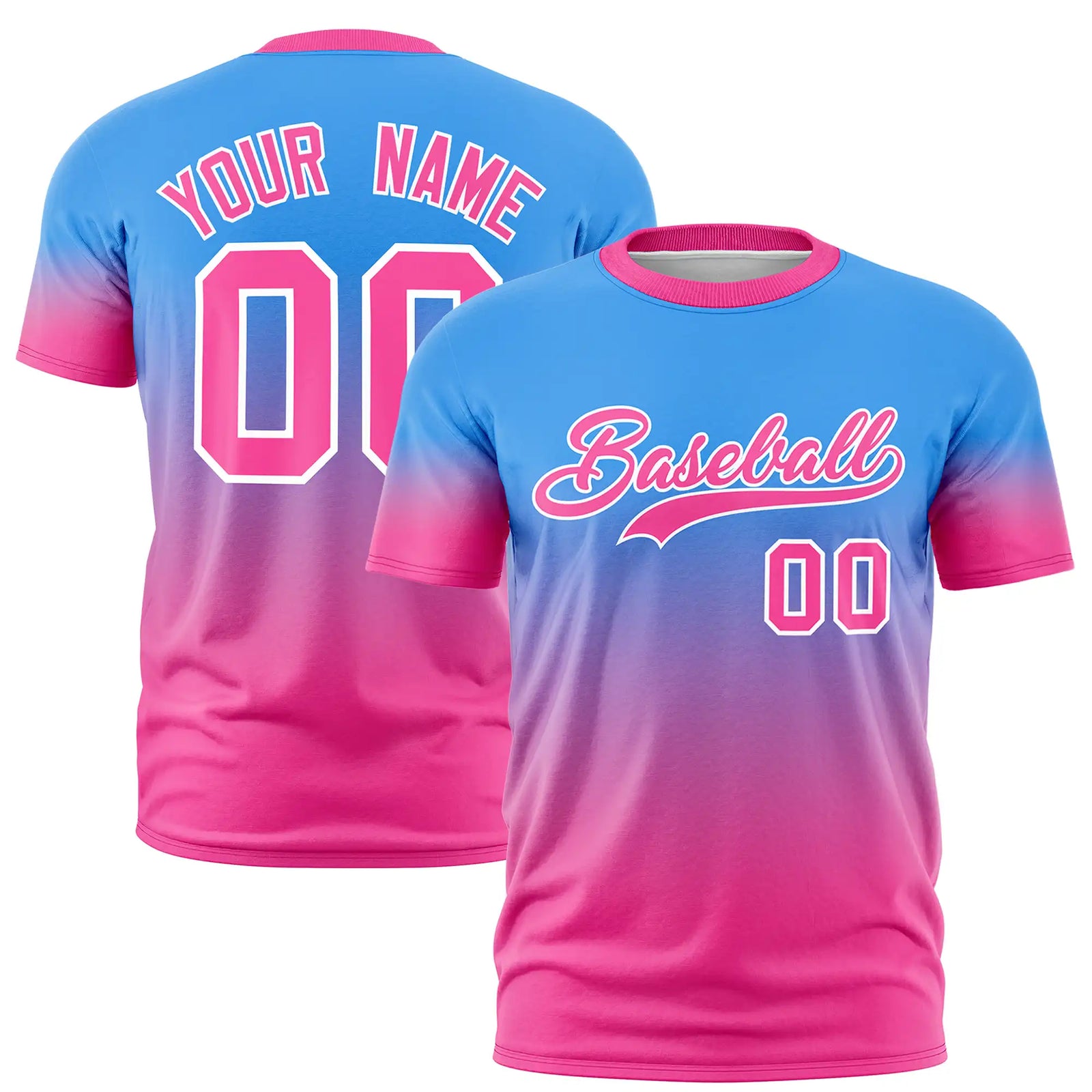 Custom Powder Blue-Pink Gradient Fashion Design Performance T-Shirt