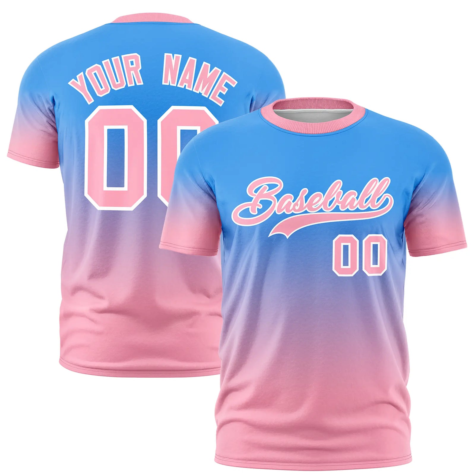 Custom Powder Blue-Light Pink Gradient Fashion Design Performance T-Shirt
