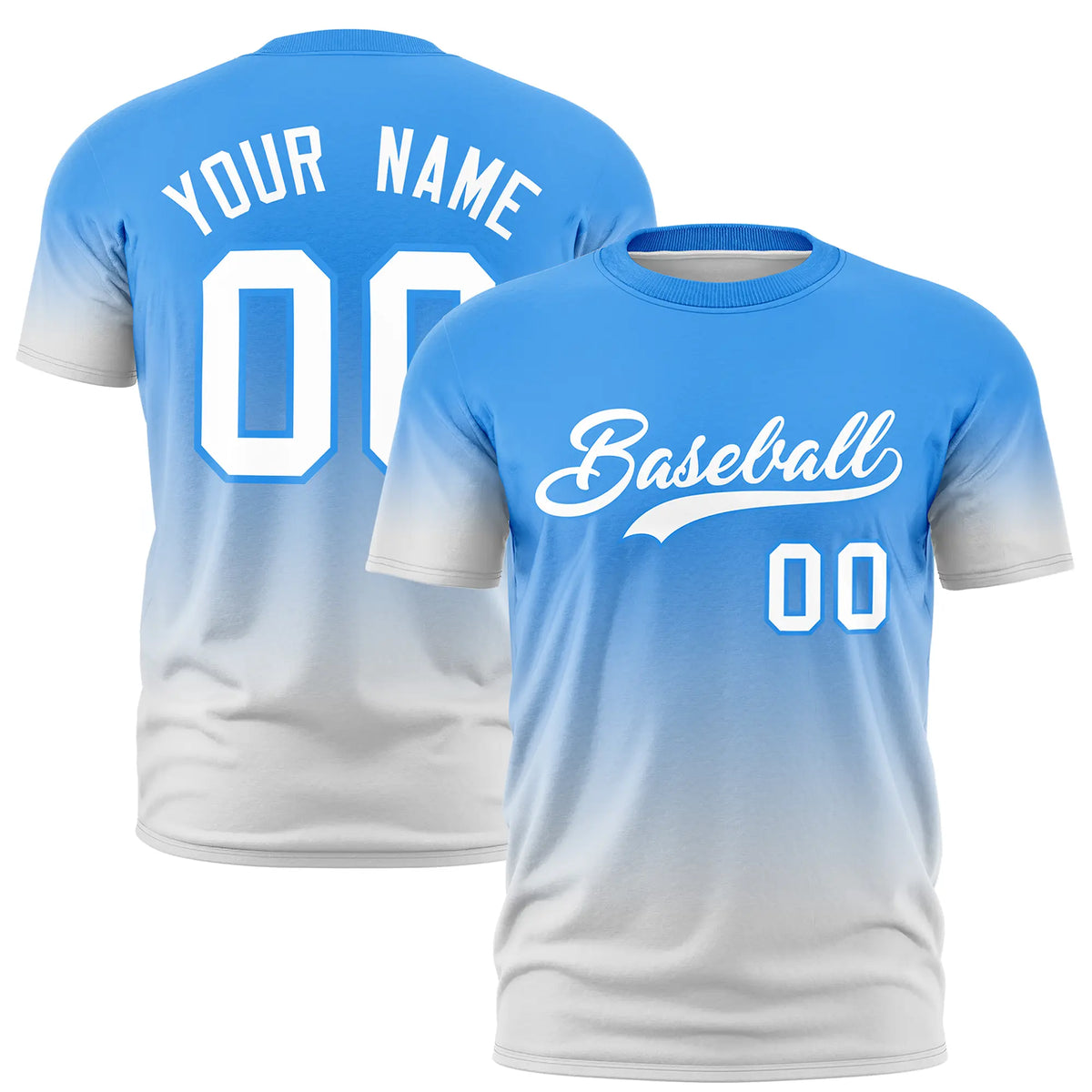 Custom Powder Blue-Gray Gradient Fashion Design Performance T-Shirt