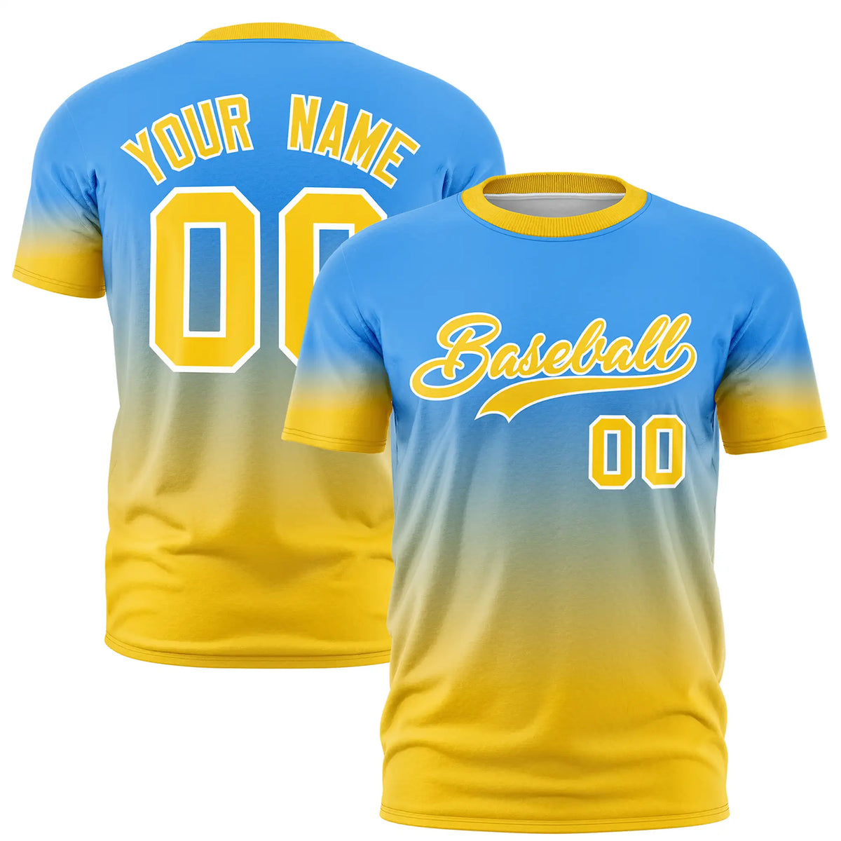 Custom Powder Blue-Gold01 Gradient Fashion Design Performance T-Shirt