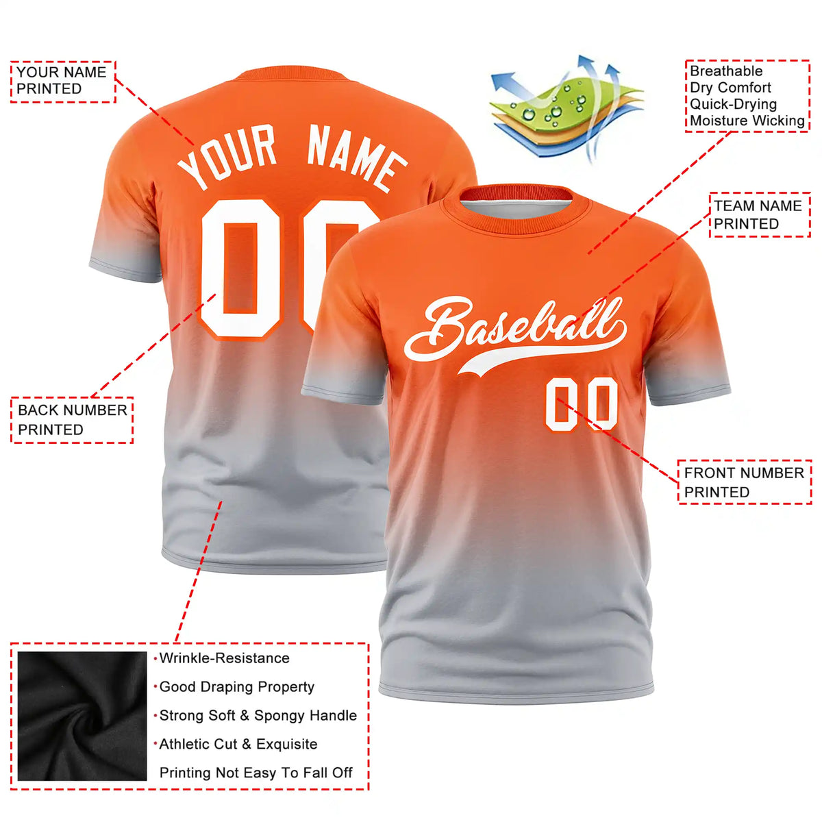 Custom Orange-Gray Gradient Fashion Design Performance T-Shirt