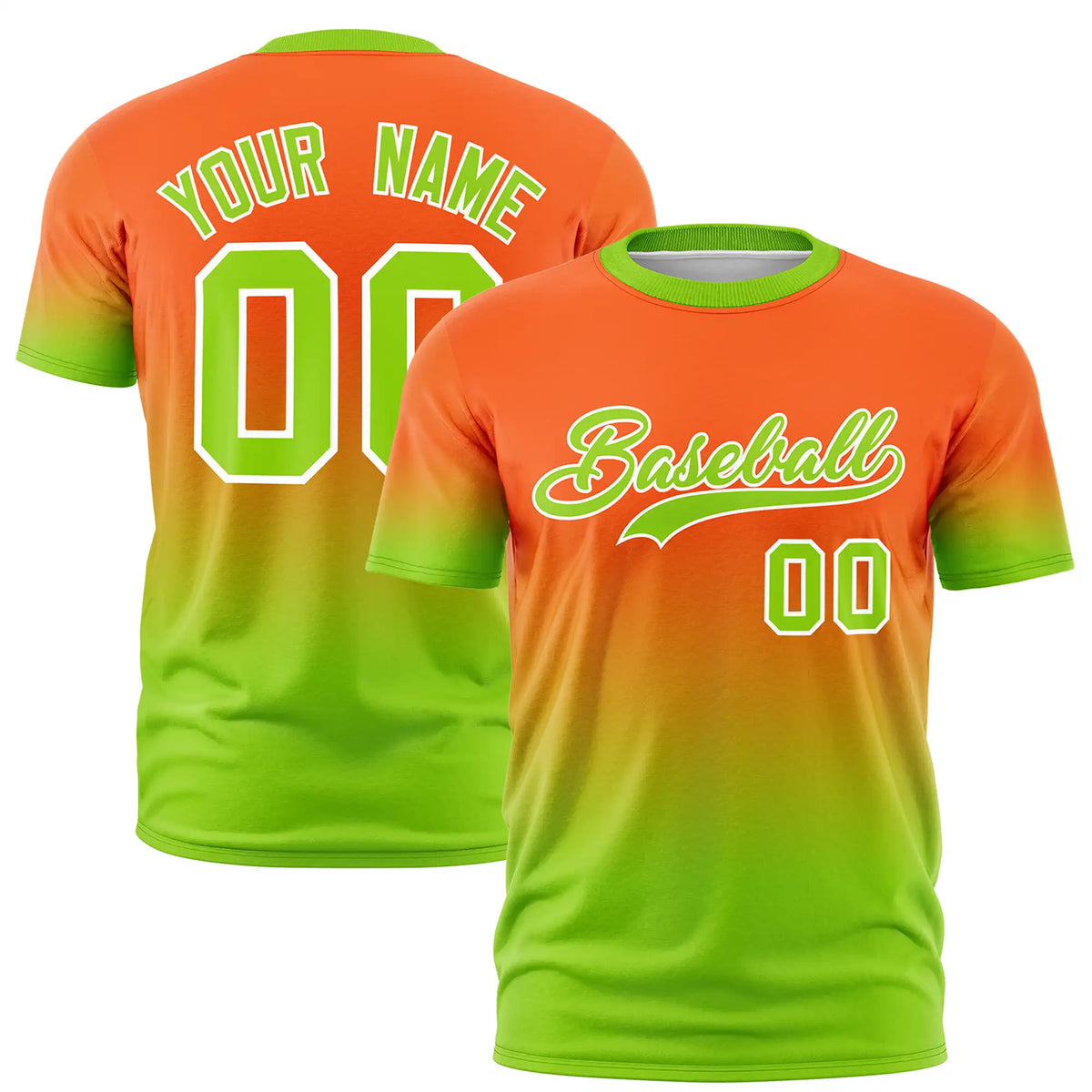 Custom Orange-Neon Green Gradient Fashion Design Performance T-Shirt