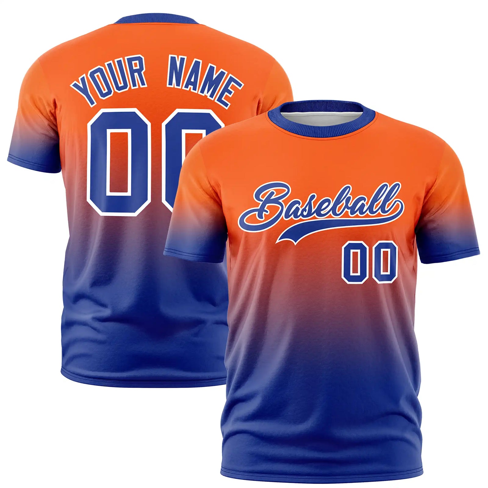 Custom Orange-Royal Blue Gradient Fashion Design Performance T-Shirt