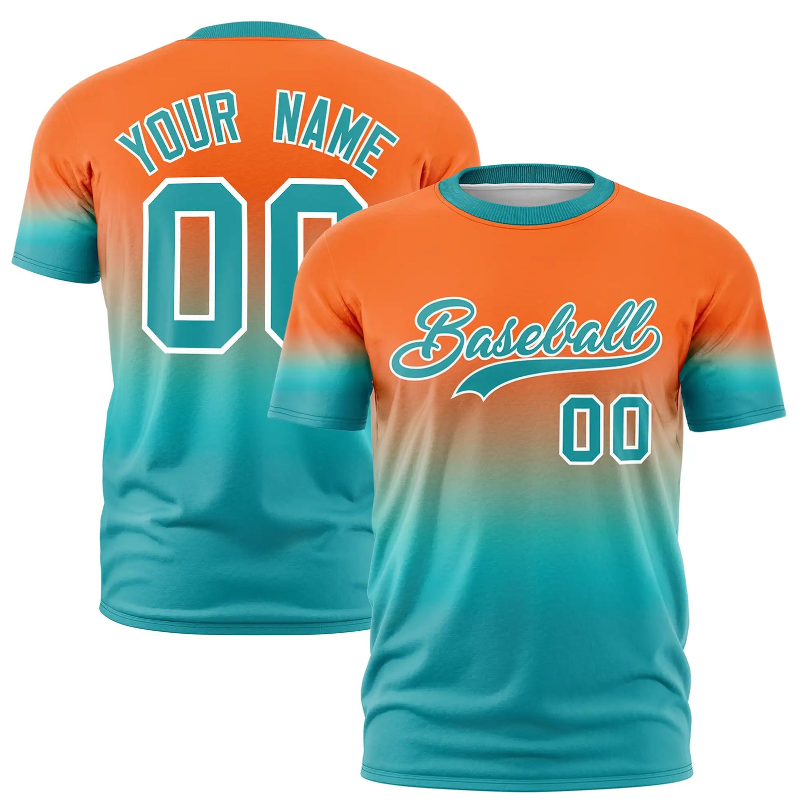 Custom Orange-Aqua Gradient Fashion Design Performance T-Shirt
