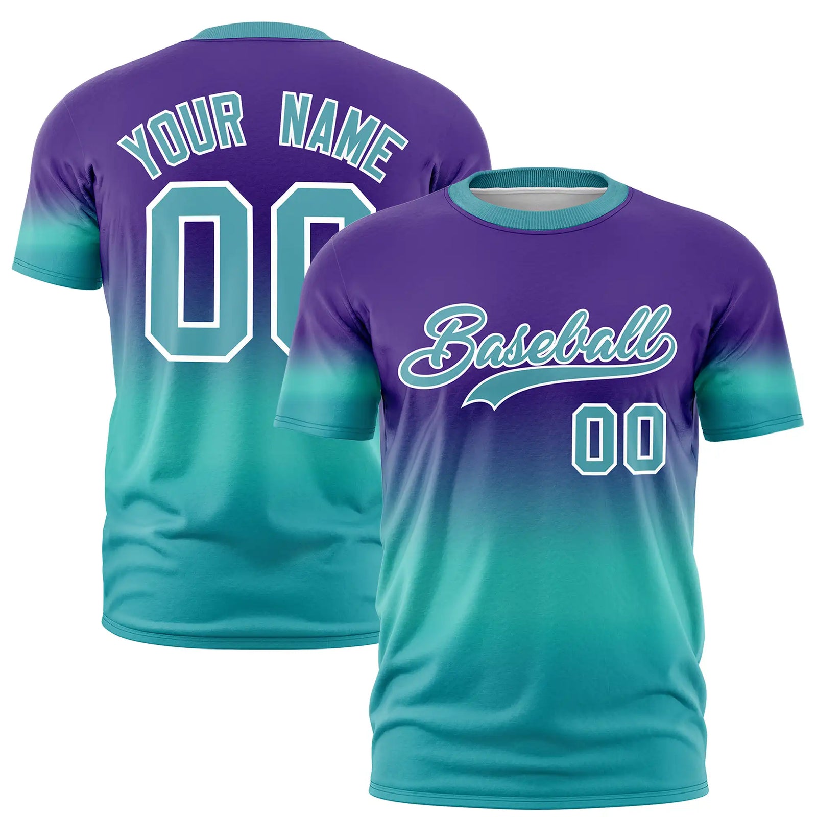 Custom Purple-Aqua Gradient Fashion Design Performance T-Shirt