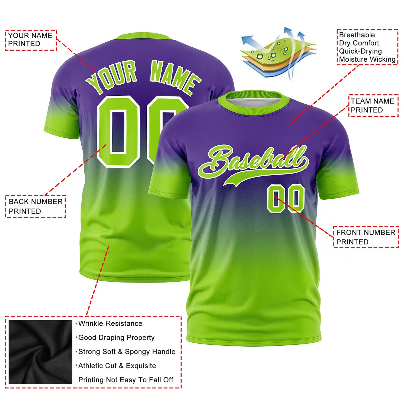 Custom Purple-Neon Green Gradient Fashion Design Performance T-Shirt