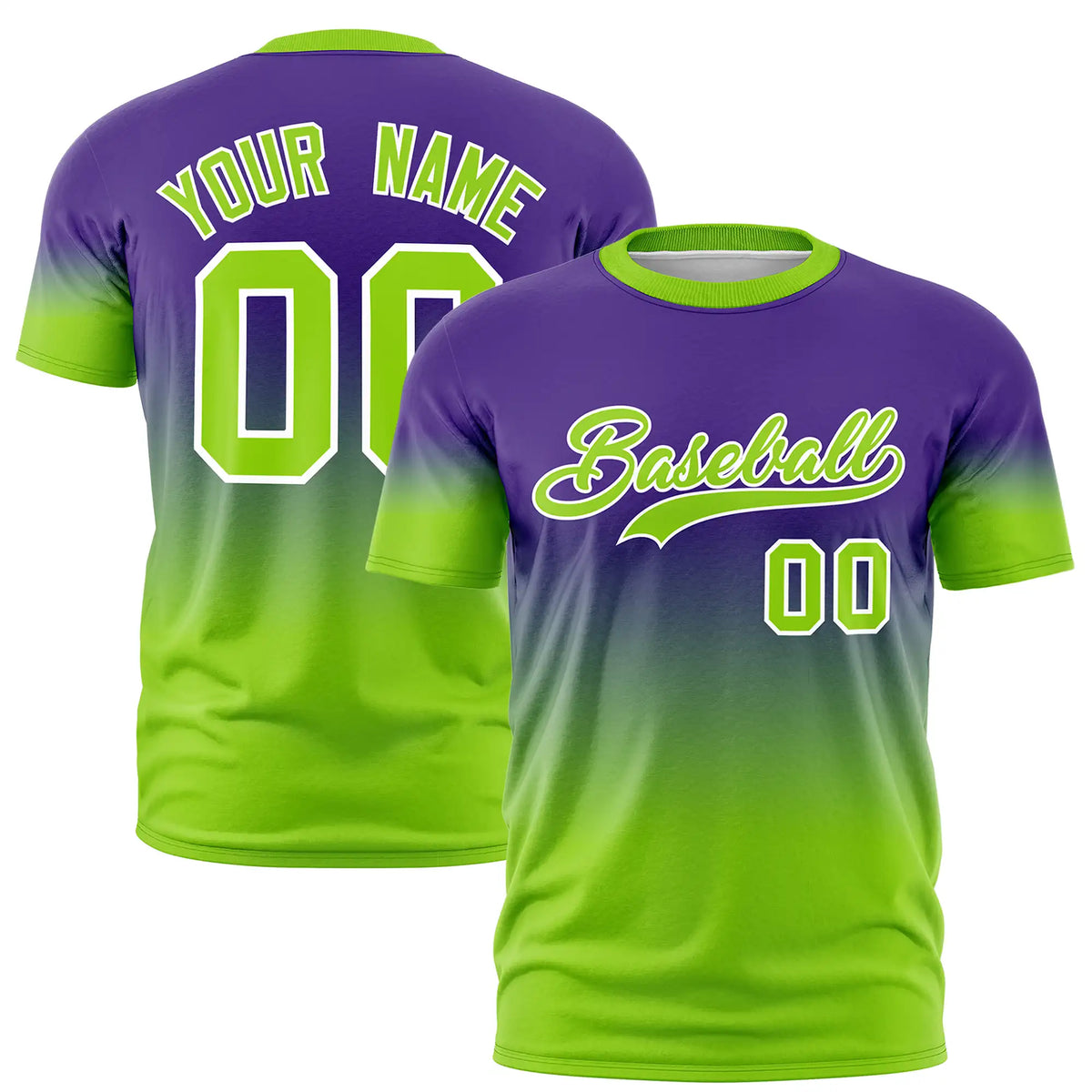 Custom Purple-Neon Green Gradient Fashion Design Performance T-Shirt