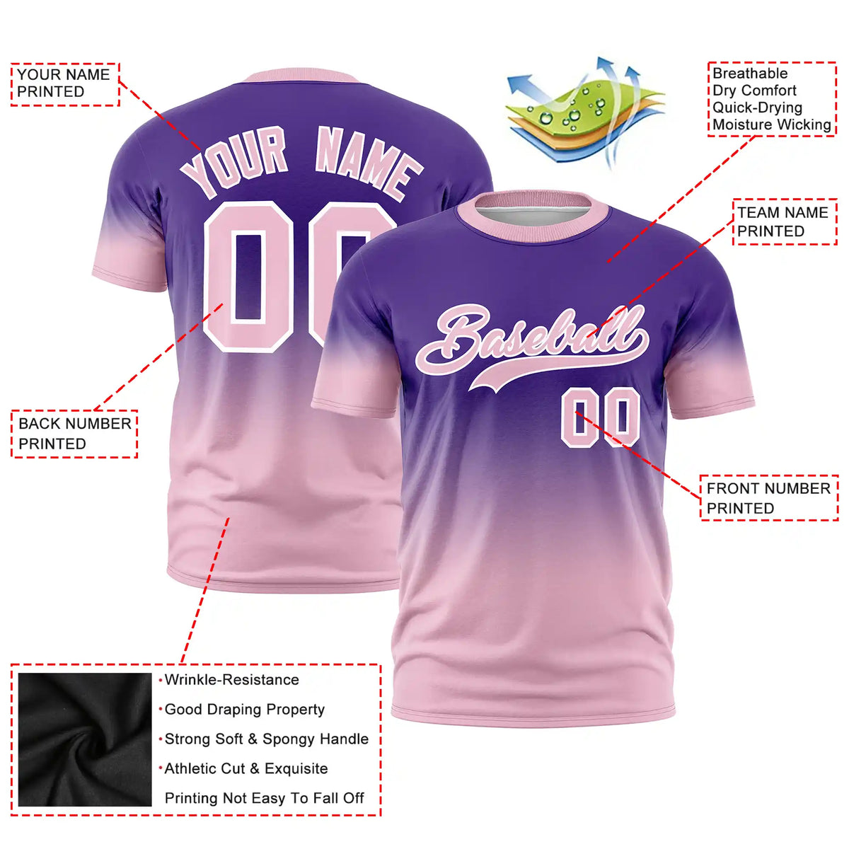 Custom Purple-Light Pink Gradient Fashion Design Performance T-Shirt