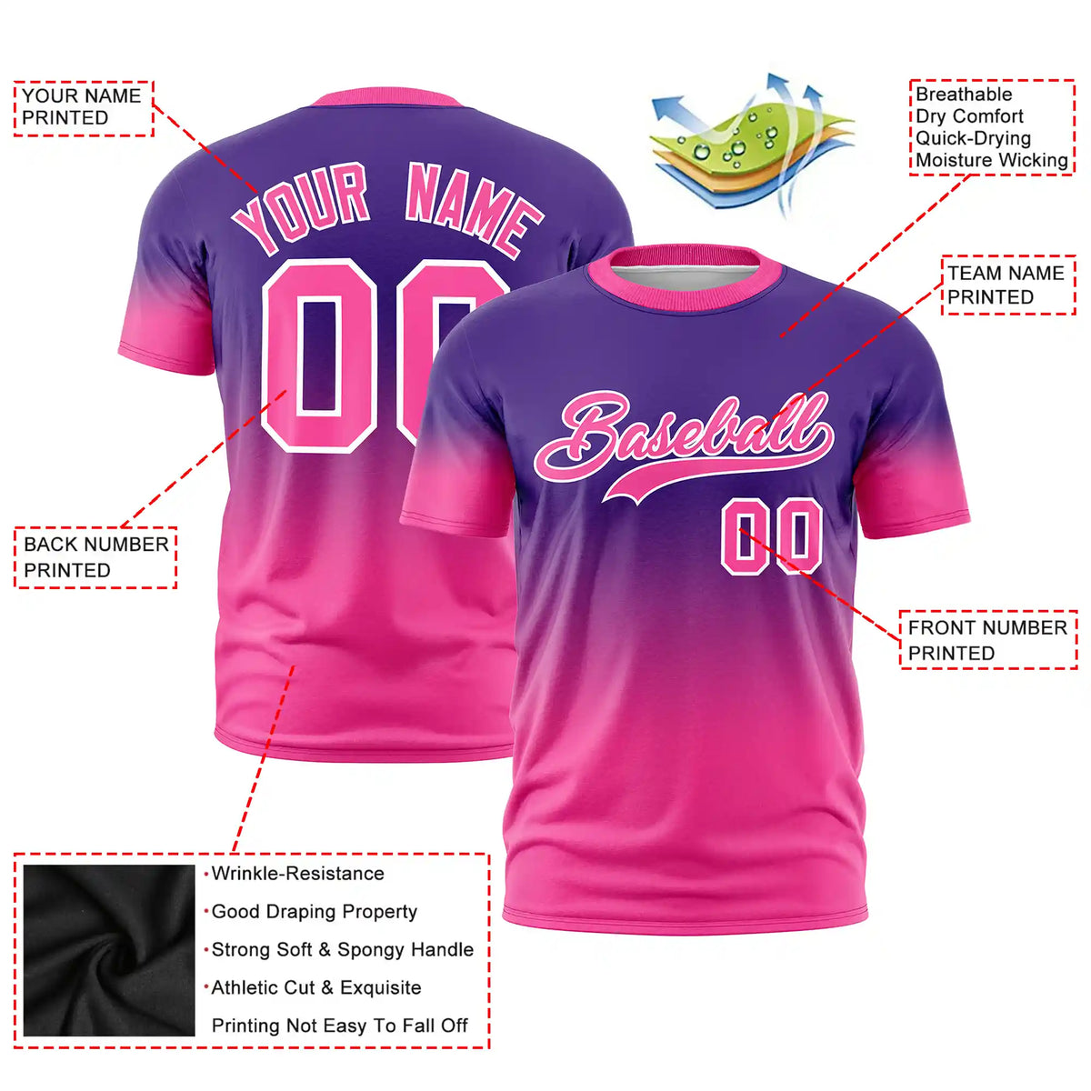 Custom Purple-Pink Gradient Fashion Design Performance T-Shirt
