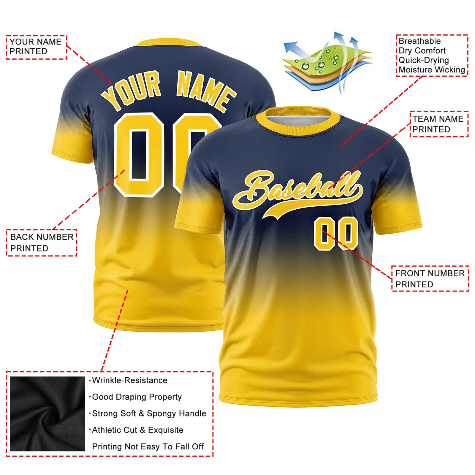 Custom Navy-Gold01 Gradient Fashion Design Performance T-Shirt